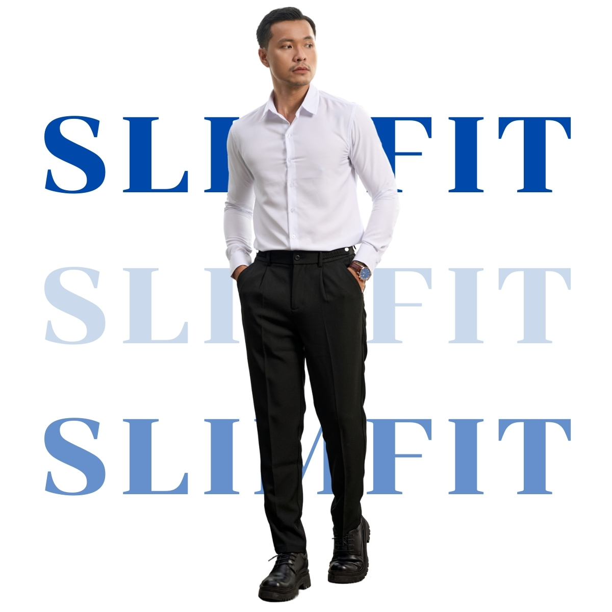 Mô tả Áo sơ mi trắng nam AKUBA tay dài đi làm form slimfit, vải lụa không nhăn, thoáng mát | 01AB2044 - 3