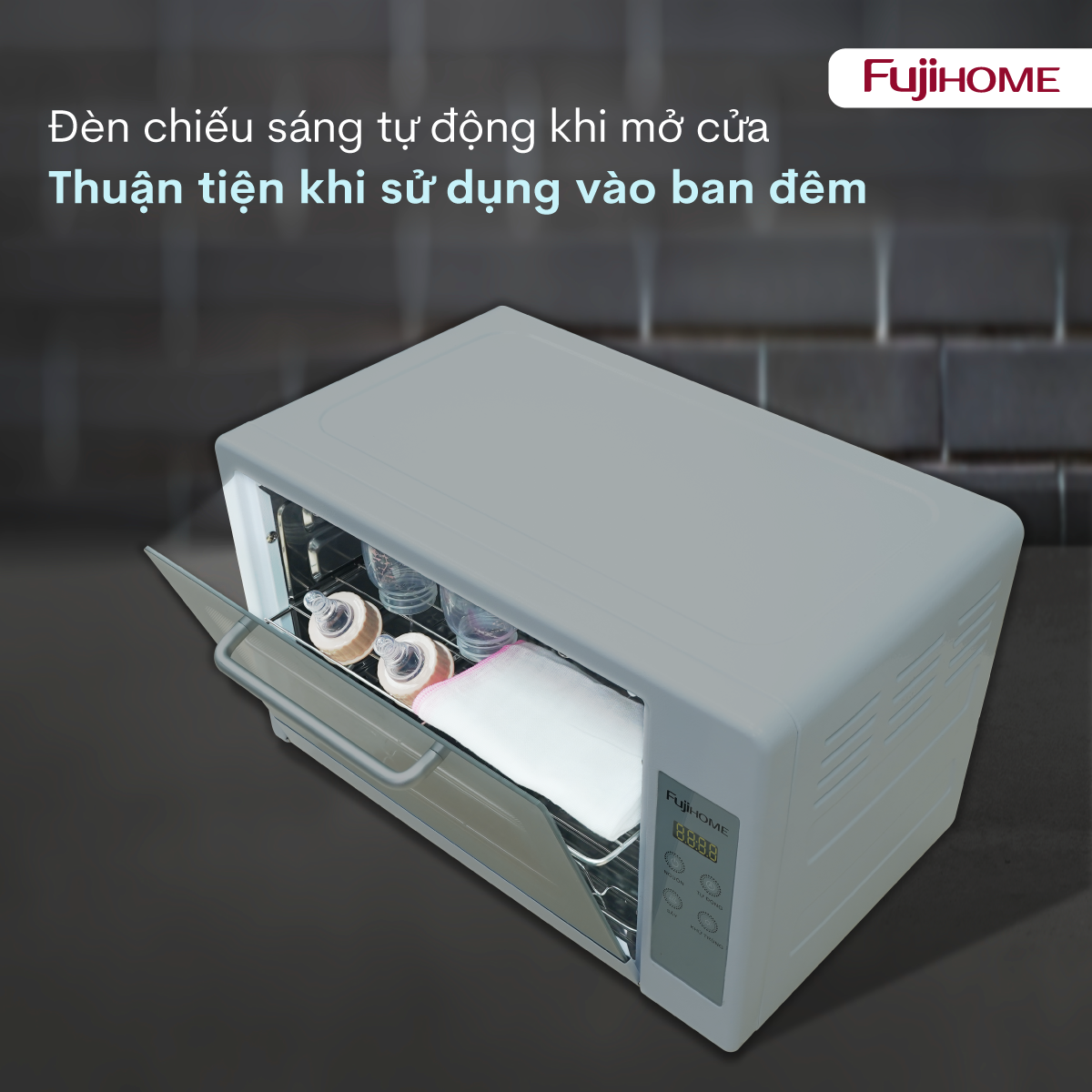 Kích thước nhỏ gọn để bàn của tủ sấy tiệt trùng đa năng Fujihome DD24
