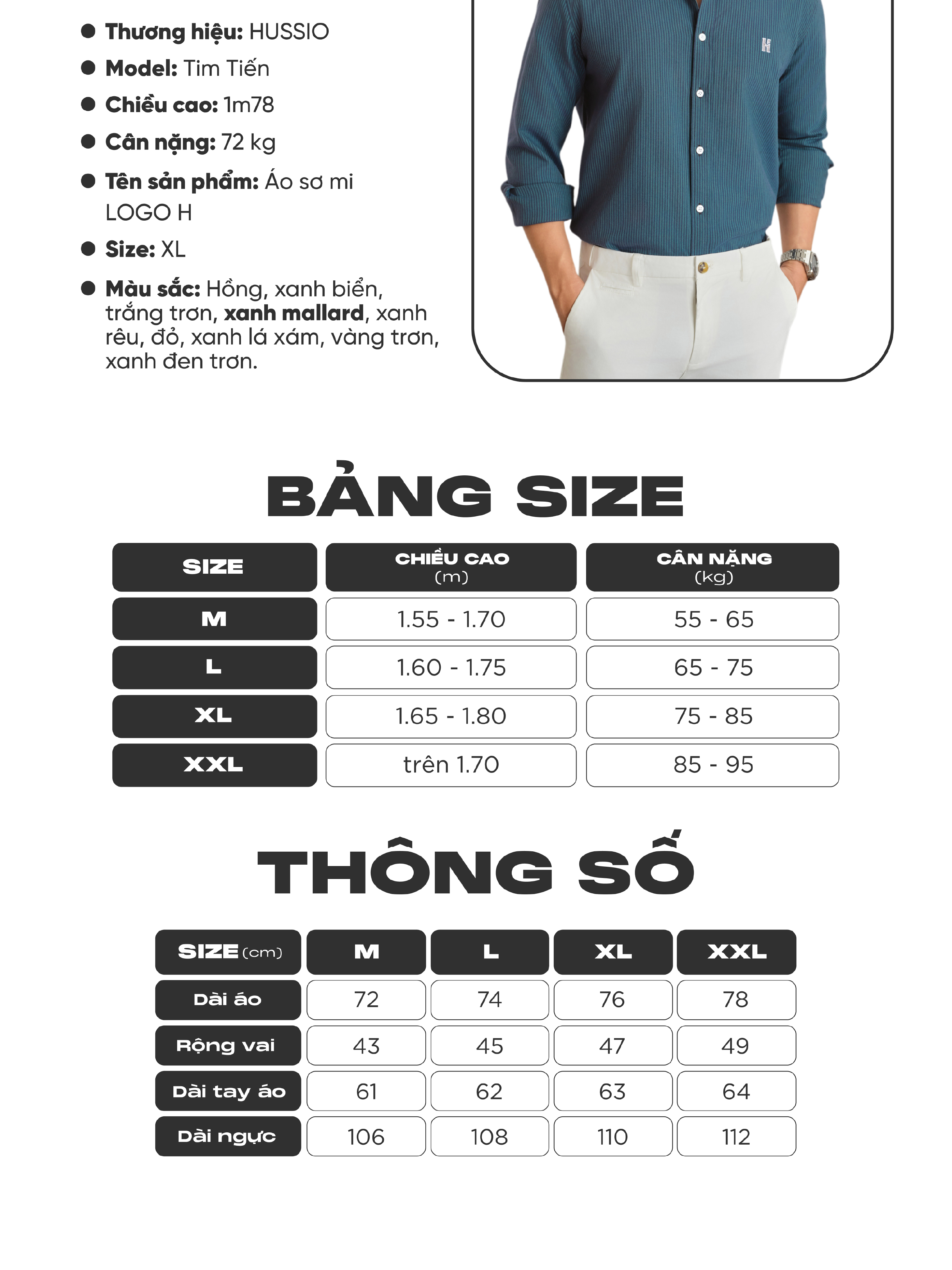 Mô tả Áo sơ mi nam tay dài LOGO H SEASON 2 vải Oxford cao cấp, thoáng mát, thanh lịch - HUSSIO - 8