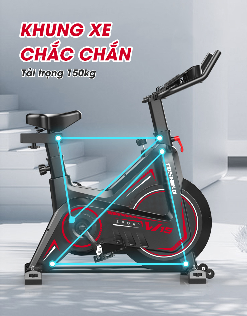Mô tả Xe đạp tập thể dục thể thao tại nhà TOSHIKO W15 cao cấp sử dụng công nghệ kháng từ hàng chính hãng Bảo hành 3 năm - 2