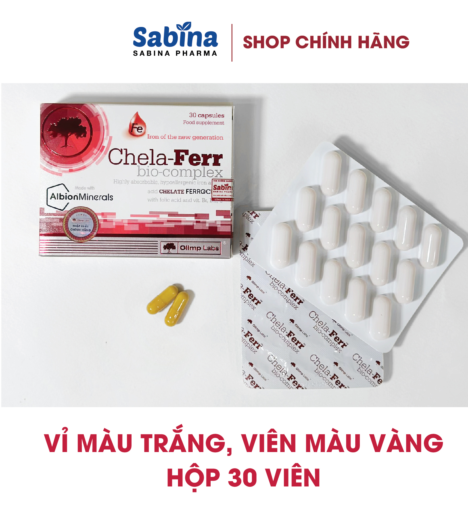 Mô tả Chela-Ferr Bio-complex (Olimp Labs)14mg sắt dạng chelate Ferrochel, 200mcg Axit Folic, 1 hộp 30 viên 11,6g - 1