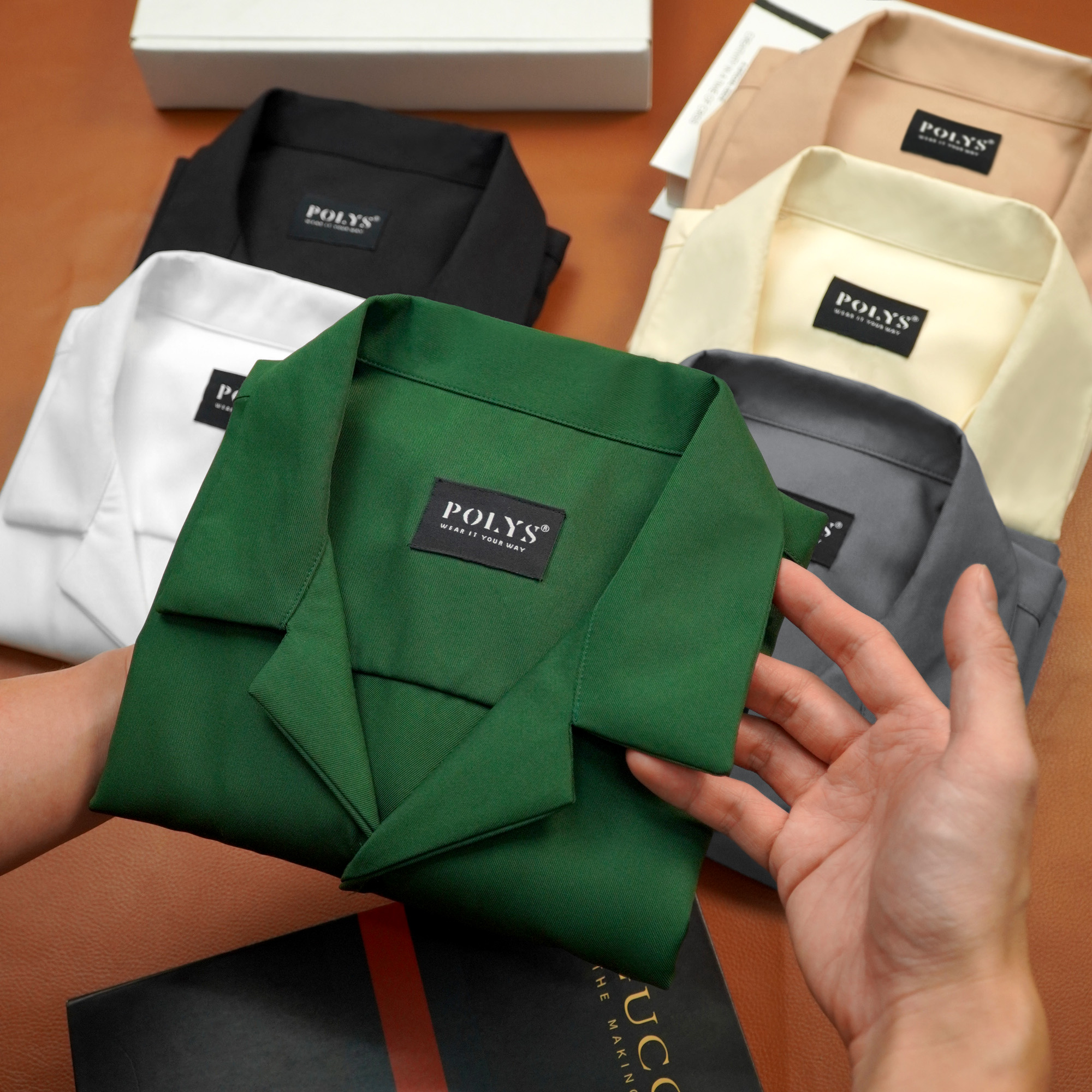 Mô tả Áo sơ mi nam POLYS Fullbox, Vải Chéo Thái 6 Màu dày dặn. Áo sơ mi tay ngắn Cổ Vest CUBAN SHIRT - 5