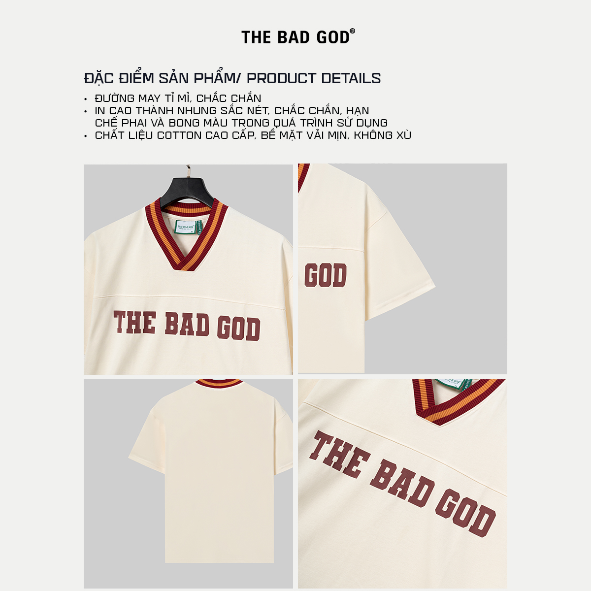 Mô tả Áo Thun The Bad God Rascal cổ V thời trang nam nữ cotton thoáng mát - 6