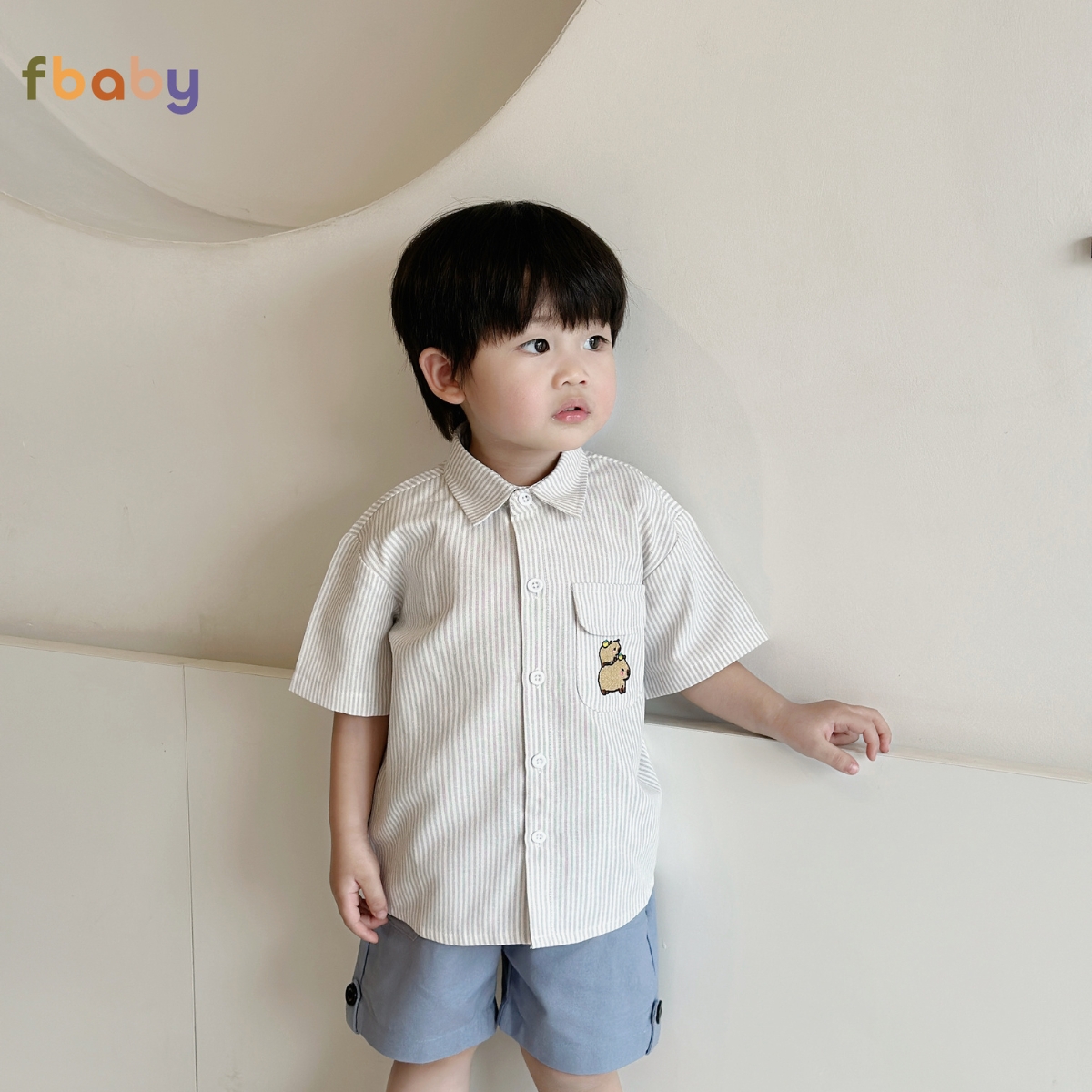Áo Sơ Mi Kẻ Bé Trai Fbaby Màu Ghi Xám