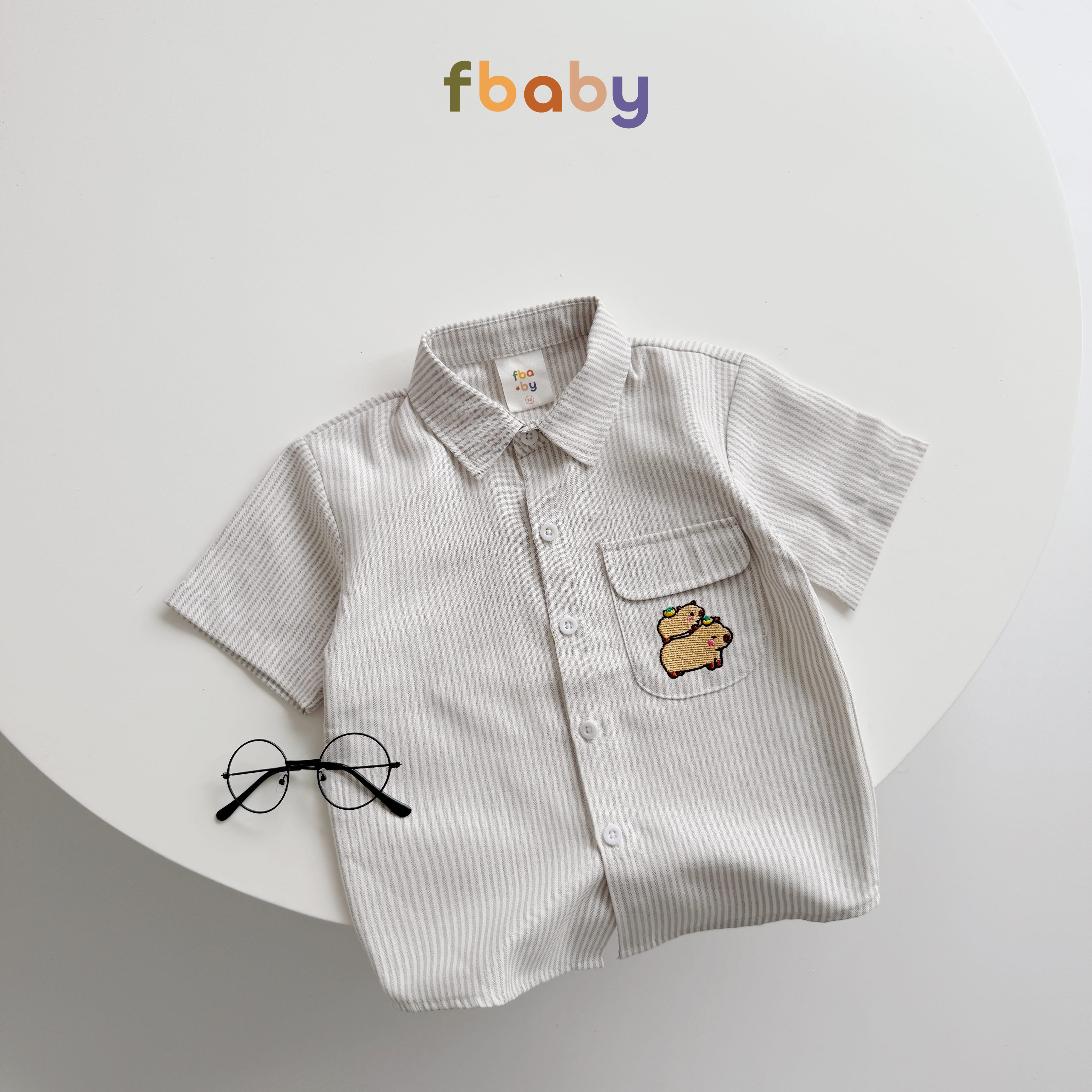 Áo Sơ Mi Kẻ Bé Trai Fbaby Màu Be
