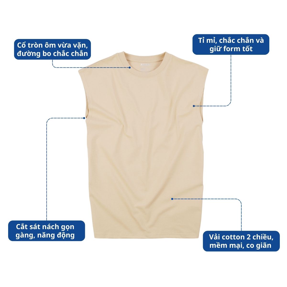 Mô tả Áo Tanktop Ba Lỗ Nam AKUBA Cổ Tròn Form Regular Cotton 100% Sợi Tự Nhiên Thoáng Mát | 01JE1079 - 1