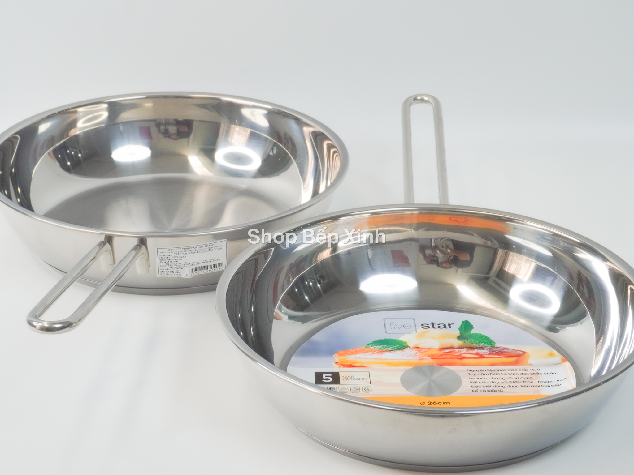 Mô tả Chảo inox 3 đáy cao cấp Fivestar tay cầm cách nhiệt an toàn 16cm | 20cm | 22cm | 24cm | 26cm | 28cm , dùng được mọi bếp - 2