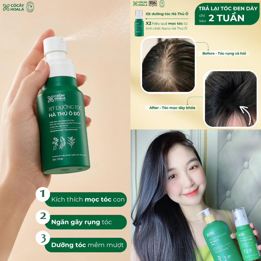 Mô tả XỊT DƯỠNG TÓC THẢO DƯỢC HÀ THỦ Ô ĐỎ CỎ CÂY HOA LÁ 100G - CẢI THIỆN GÃY RỤNG - 3