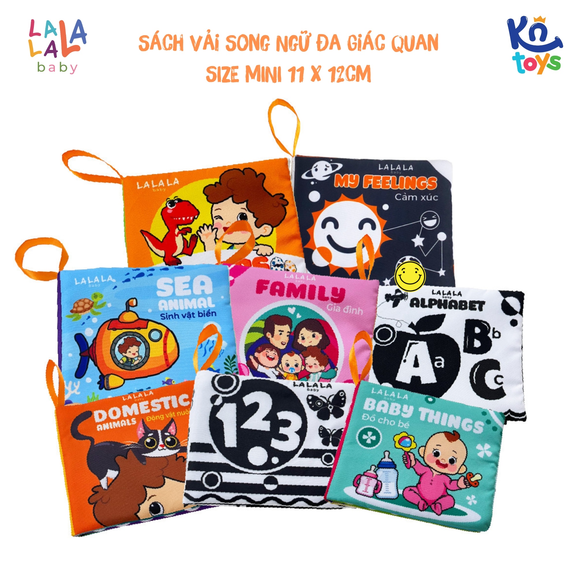 Mô tả Sách Vải Song Ngữ Đa Giác Quan Cho Bé Sơ Sinh Cỡ Nhỏ 11x12cm - Lalala Baby (0-12 tháng) - 1
