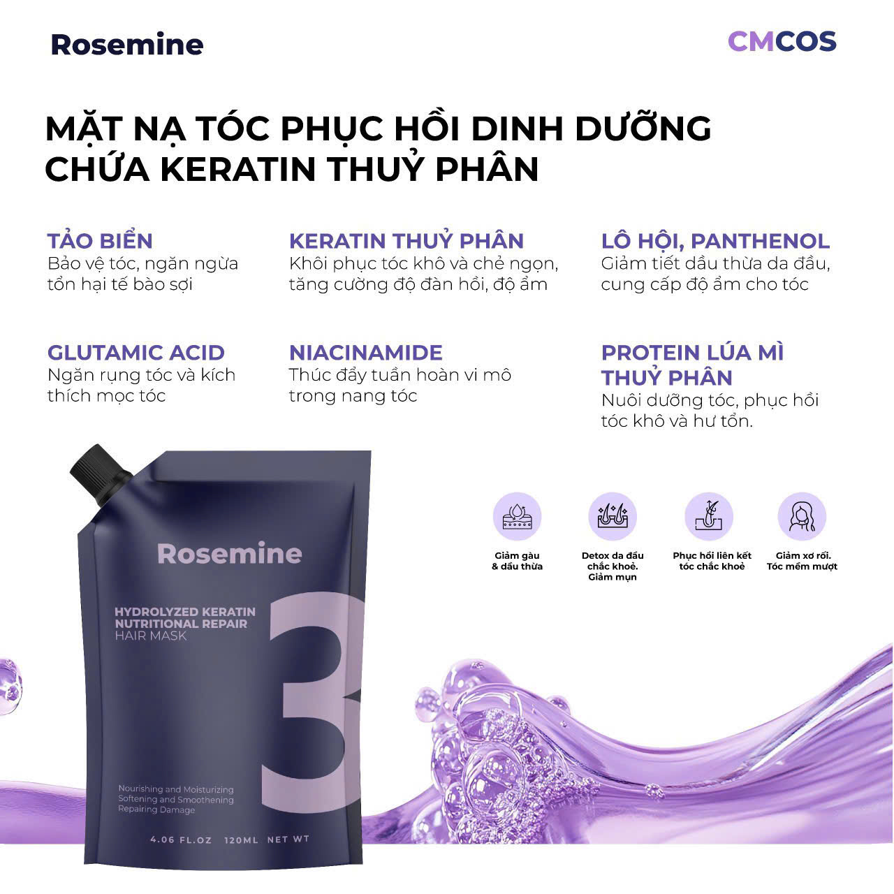 Mô tả Bộ sản phẩm dầu gội xảm kem ủ tóc, sữa tắm Rosemine đủ mã - 2