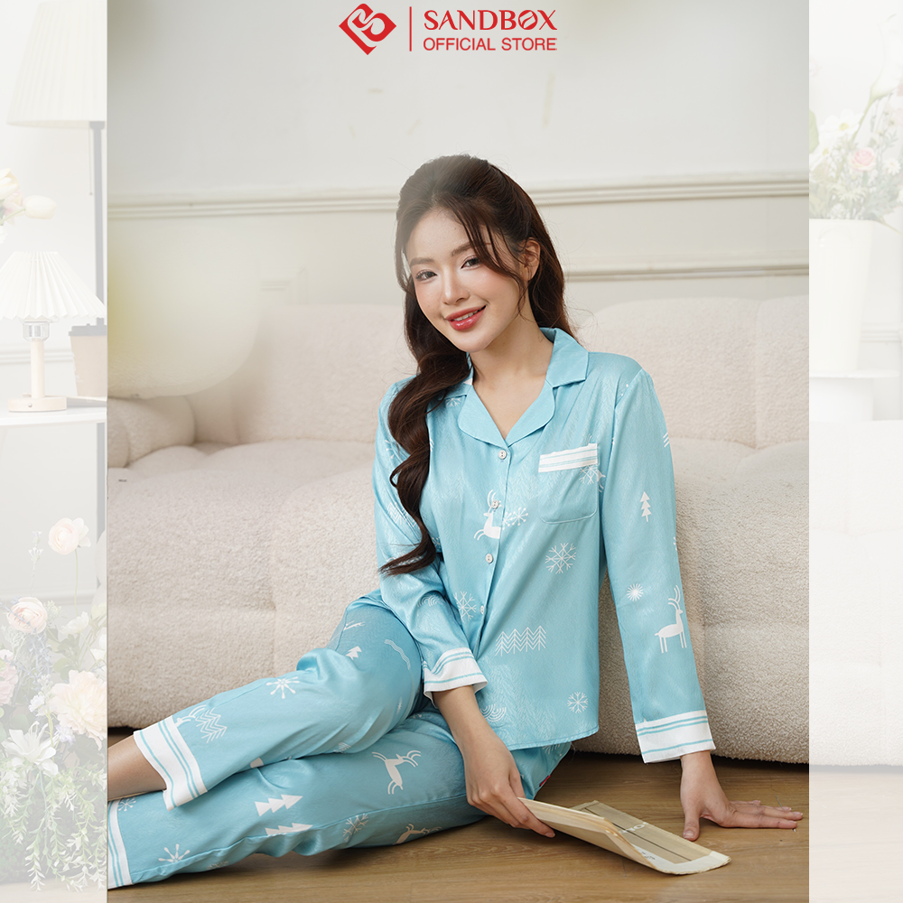 Mô tả Đồ Bộ Nữ, Bộ Pijama Dài SANDBOX Đồ Bộ Lụa Vân Xước Thiết Kế Phối Họa Tiết BPD24004 - 4