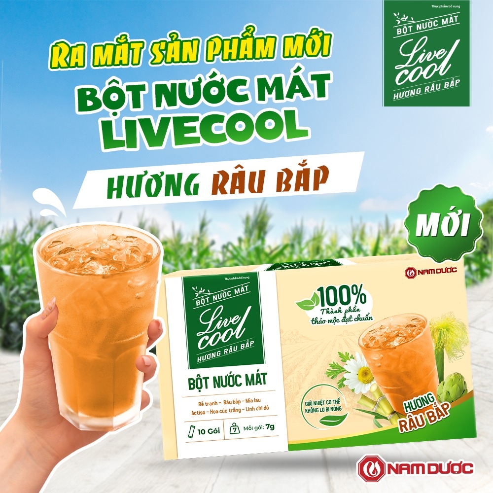 Mô tả Bột nước mát Livecool Nam Dược hương râu bắp 10 góix7g hỗ trợ thanh nhiệt, giải độc, mát gan và thanh lọc cơ thể - 1