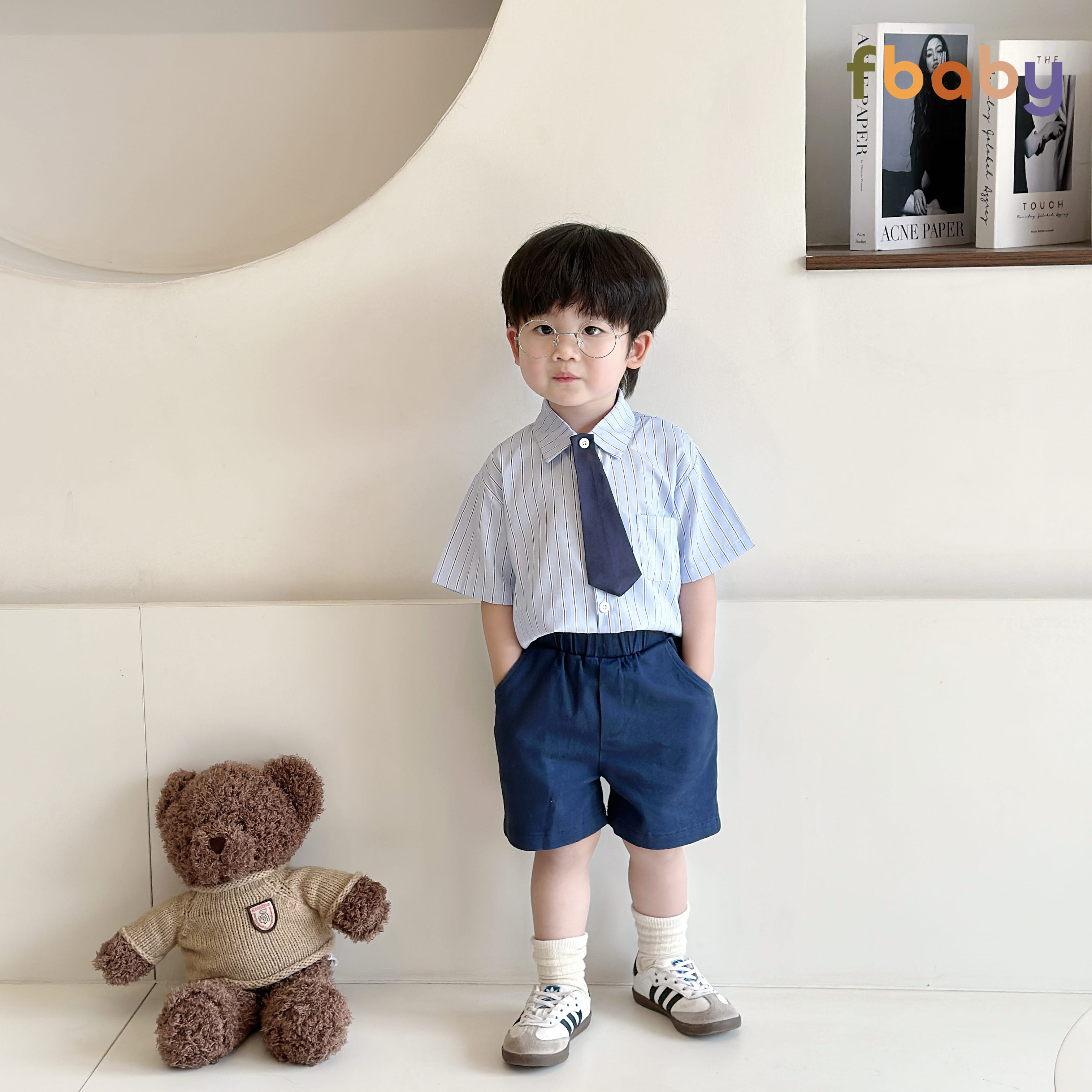 Mô tả Bộ Quần Áo Sơ Mi Fbaby For New Generation Kèm Cavat Dành Cho Bé Trai Kẻ Sọc Phong Cách Công Tử Hàn Quốc Đi Chơi, Đi Học - 2