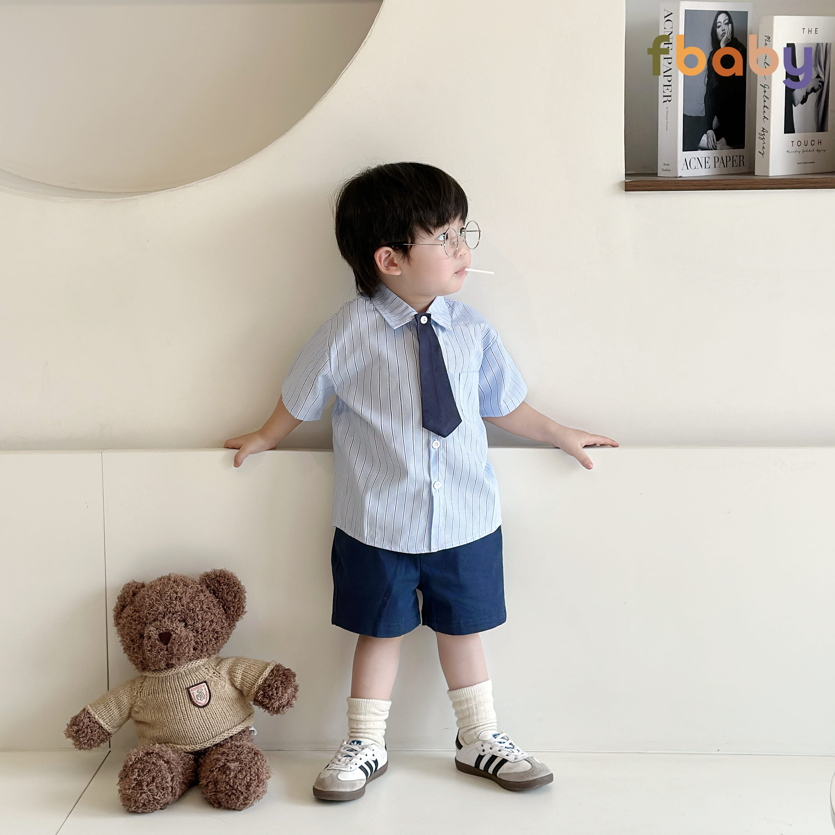 Mô tả Bộ Quần Áo Sơ Mi Fbaby For New Generation Kèm Cavat Dành Cho Bé Trai Kẻ Sọc Phong Cách Công Tử Hàn Quốc Đi Chơi, Đi Học - 6