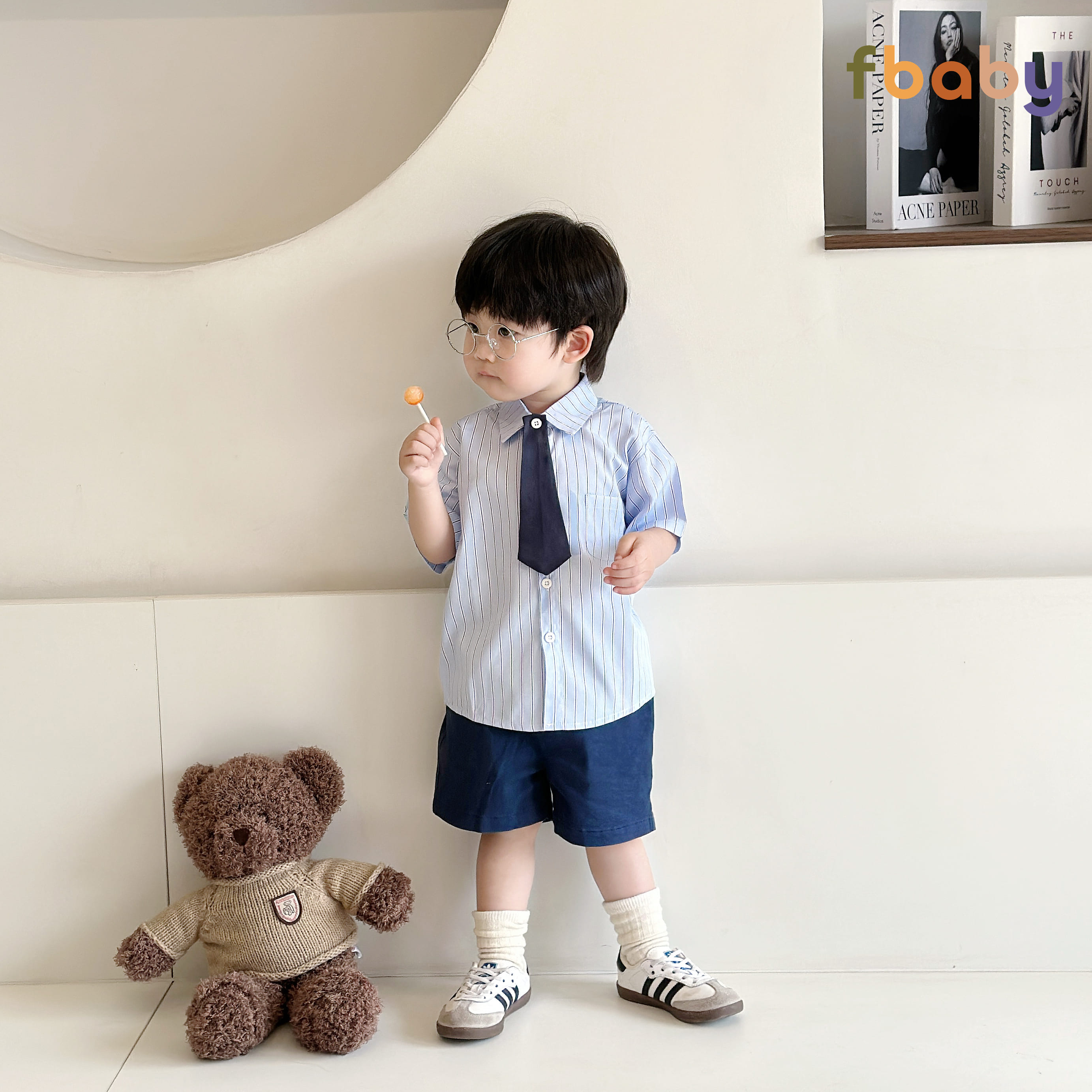 Mô tả Bộ Quần Áo Sơ Mi Fbaby For New Generation Kèm Cavat Dành Cho Bé Trai Kẻ Sọc Phong Cách Công Tử Hàn Quốc Đi Chơi, Đi Học - 8