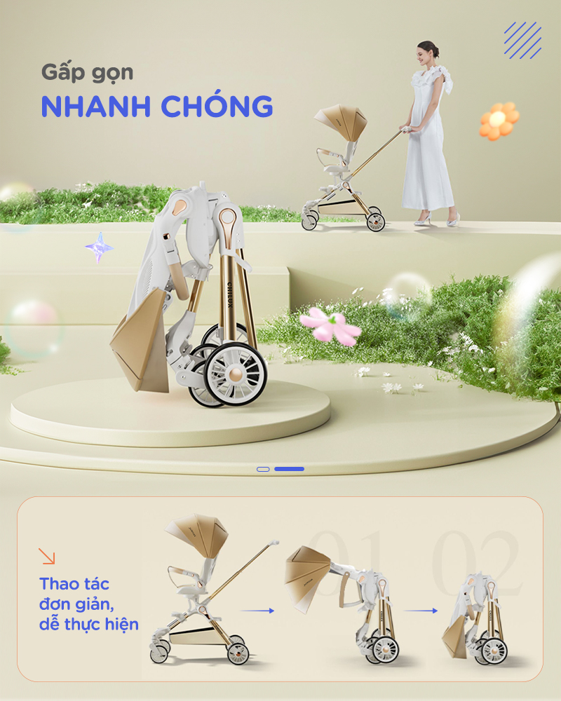 Mô tả Xe đẩy gấp gọn cho bé Chilux M06 Pro - Xoay 2 chiều, gấp gọn nhanh chóng - 3