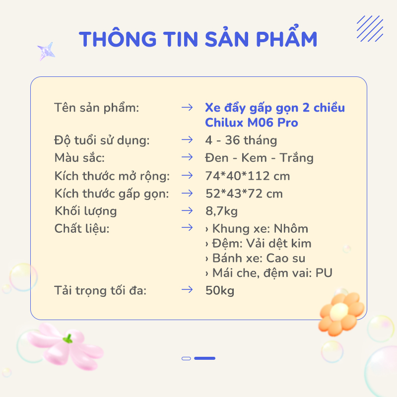Mô tả Xe đẩy gấp gọn cho bé Chilux M06 Pro - Xoay 2 chiều, gấp gọn nhanh chóng - 12