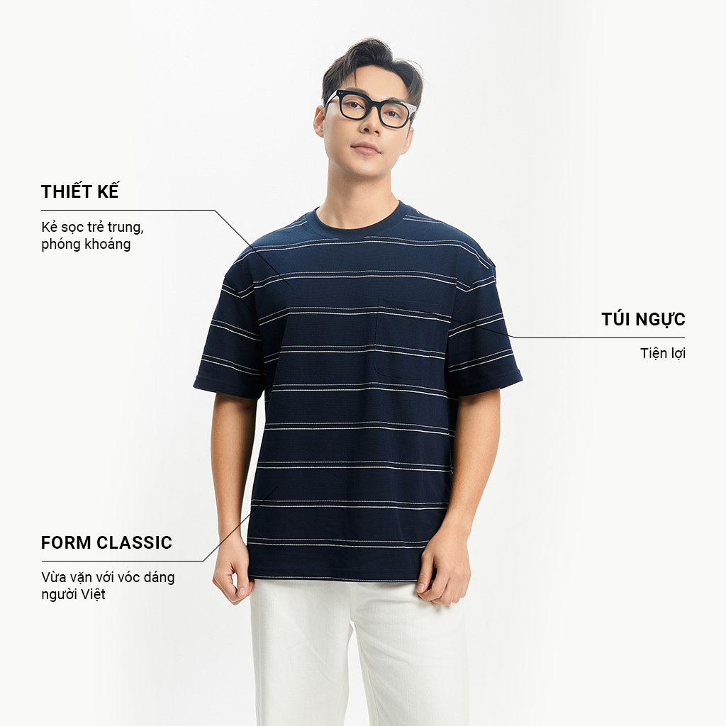 Mô tả Áo Phông Kẻ Nam KRIK  Form Classic Chất Liệu Cotton Thiết kế Túi Trước Ngực Tạo Điểm Nhấn AP1339 - 1