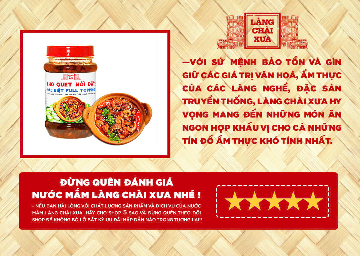 Mô tả Kho quẹt nồi đất Làng Chài Xưa thơm ngon đặc biệt full topping tôm khô, cá cơm rim, thịt ba rọi, tốp mỡ mắm nhỉ hủ 250g - 5