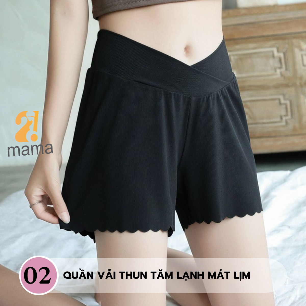 Mô tả Quần đùi bầu mặc trong váy 2mama chất Thun Tăm Lạnh thiết kế cạp chéo ôm bụng bầu đẹp cao cấp - 2