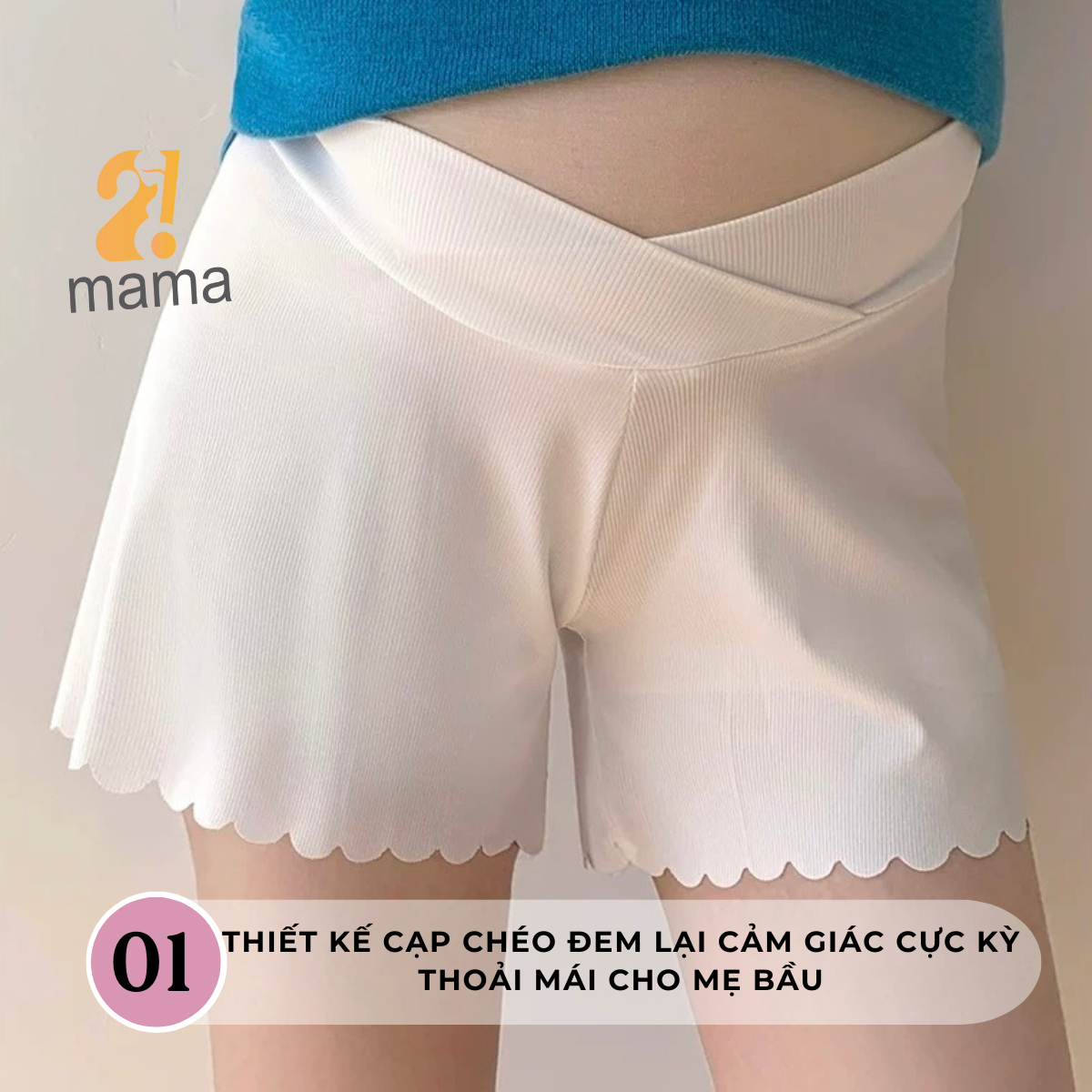 Mô tả Quần đùi bầu mặc trong váy 2mama chất Thun Tăm Lạnh thiết kế cạp chéo ôm bụng bầu đẹp cao cấp - 1