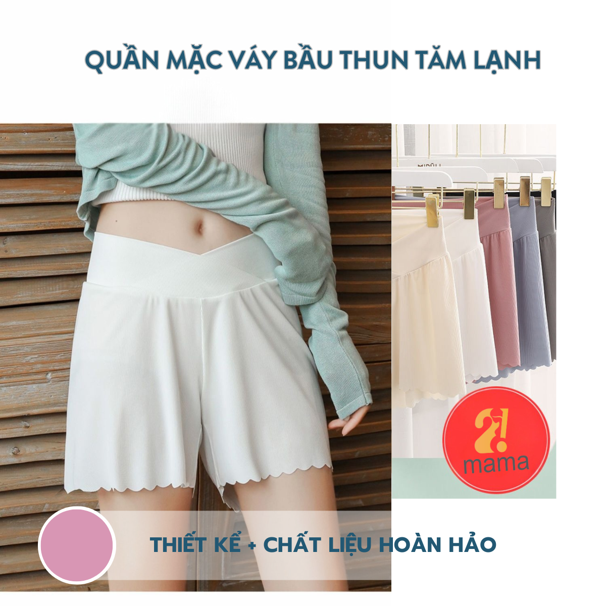 Mô tả Quần đùi bầu mặc trong váy 2mama chất Thun Tăm Lạnh thiết kế cạp chéo ôm bụng bầu đẹp cao cấp - 3