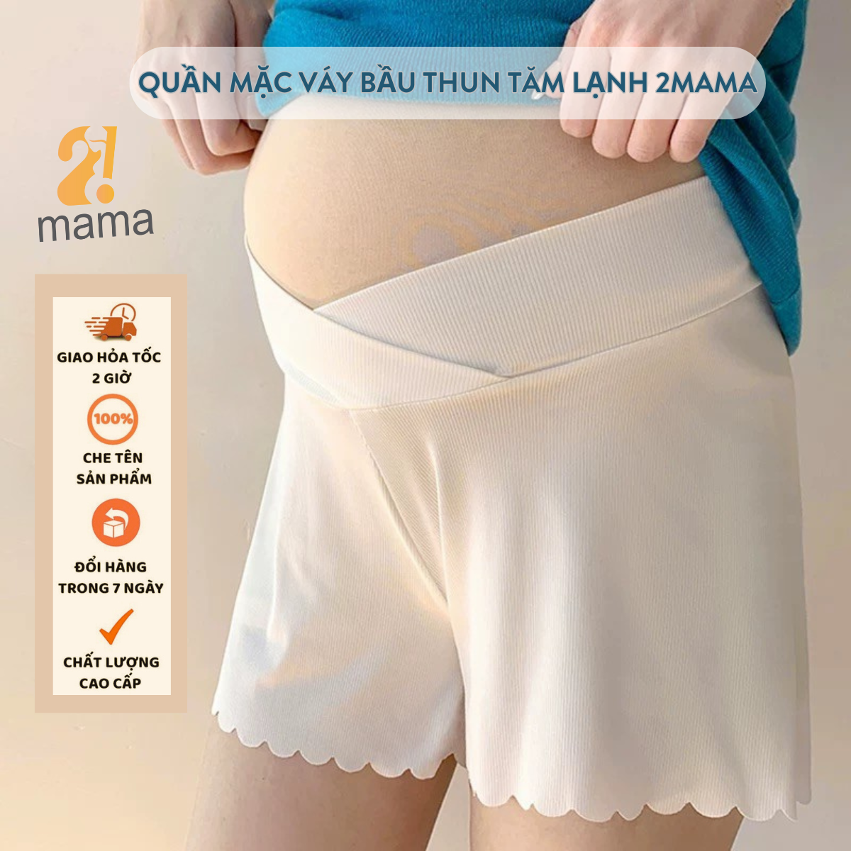 Mô tả Quần đùi bầu mặc trong váy 2mama chất Thun Tăm Lạnh thiết kế cạp chéo ôm bụng bầu đẹp cao cấp - 5