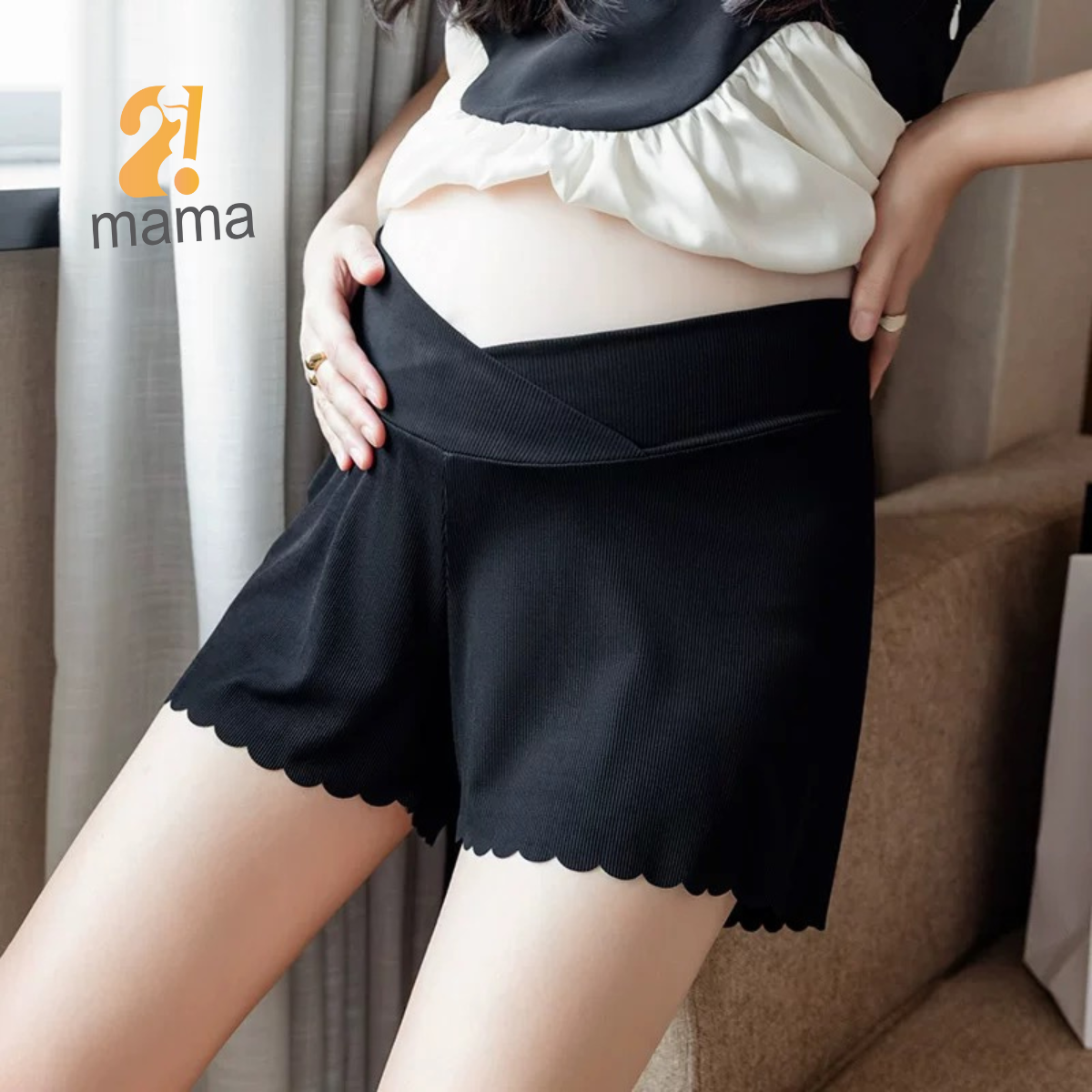 Mô tả Quần đùi bầu mặc trong váy 2mama chất Thun Tăm Lạnh thiết kế cạp chéo ôm bụng bầu đẹp cao cấp - 7