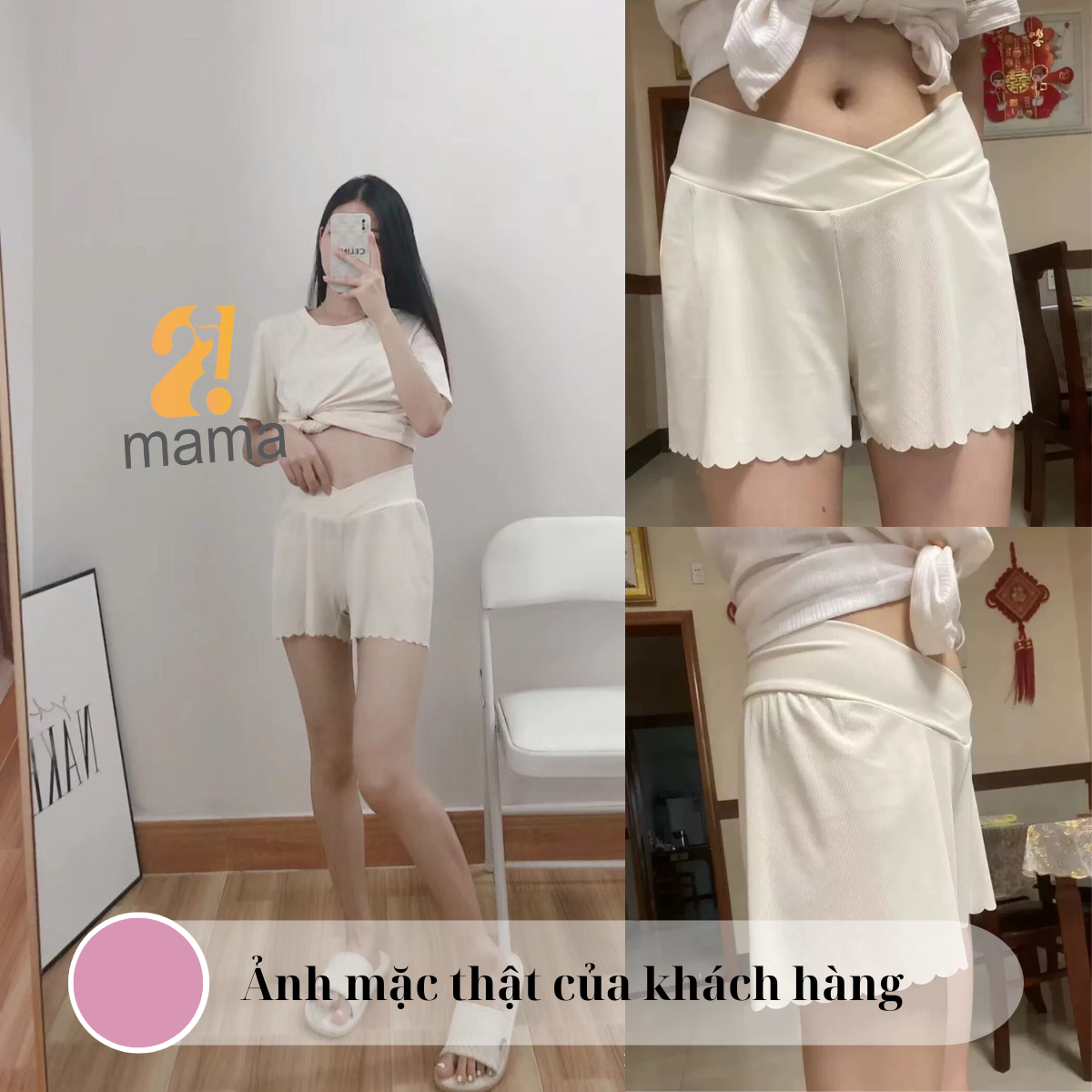 Mô tả Quần đùi bầu mặc trong váy 2mama chất Thun Tăm Lạnh thiết kế cạp chéo ôm bụng bầu đẹp cao cấp - 9
