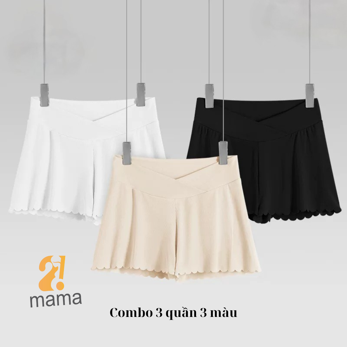 Mô tả Quần đùi bầu mặc trong váy 2mama chất Thun Tăm Lạnh thiết kế cạp chéo ôm bụng bầu đẹp cao cấp - 10