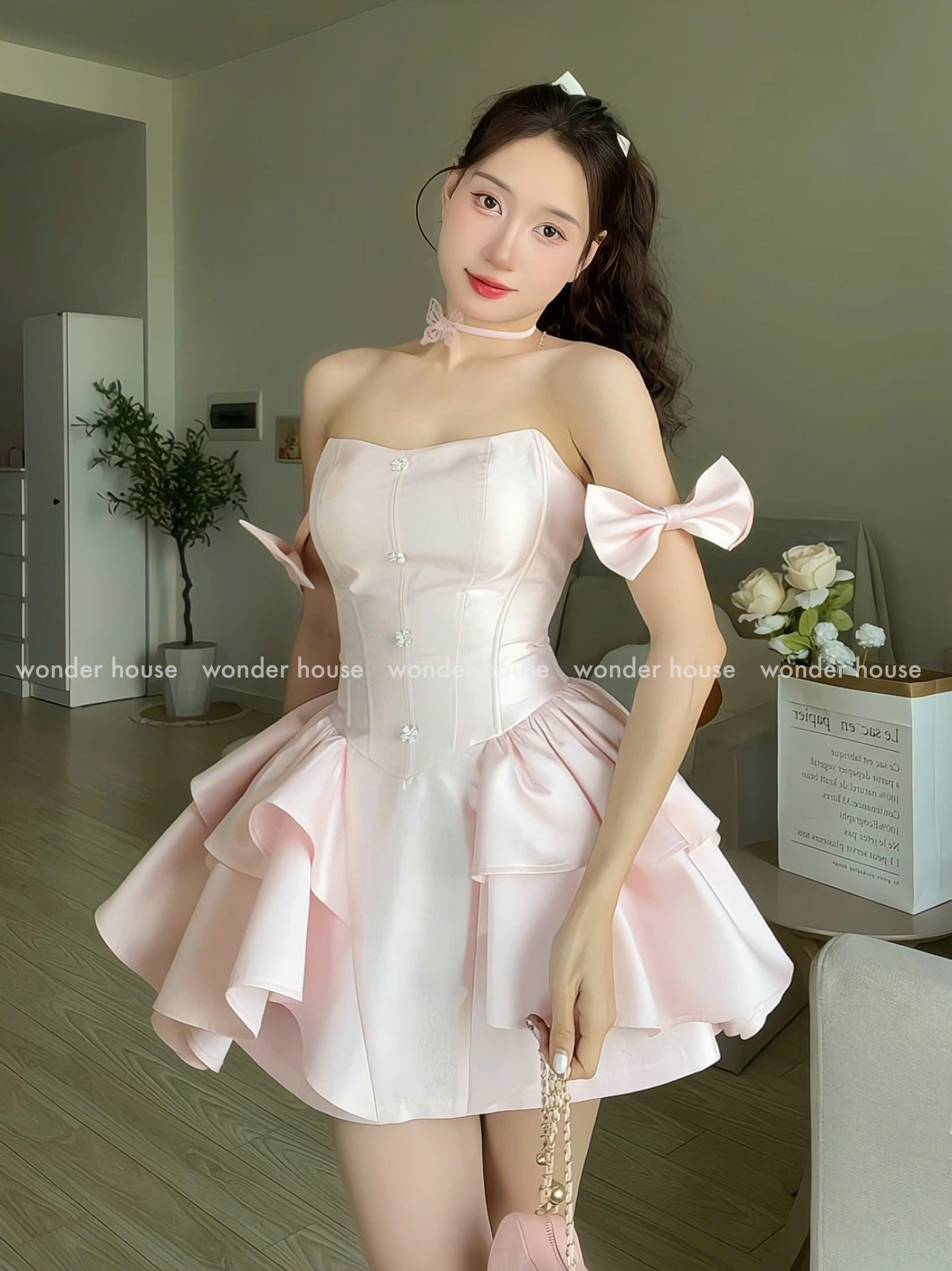 Mô tả Nari Dress Wonderhouse Đầm thiết kế cup ngực dáng xòe công chúa chất vải dày dặn dự tiệc, dạo phố nữ tính sang trọng - 1