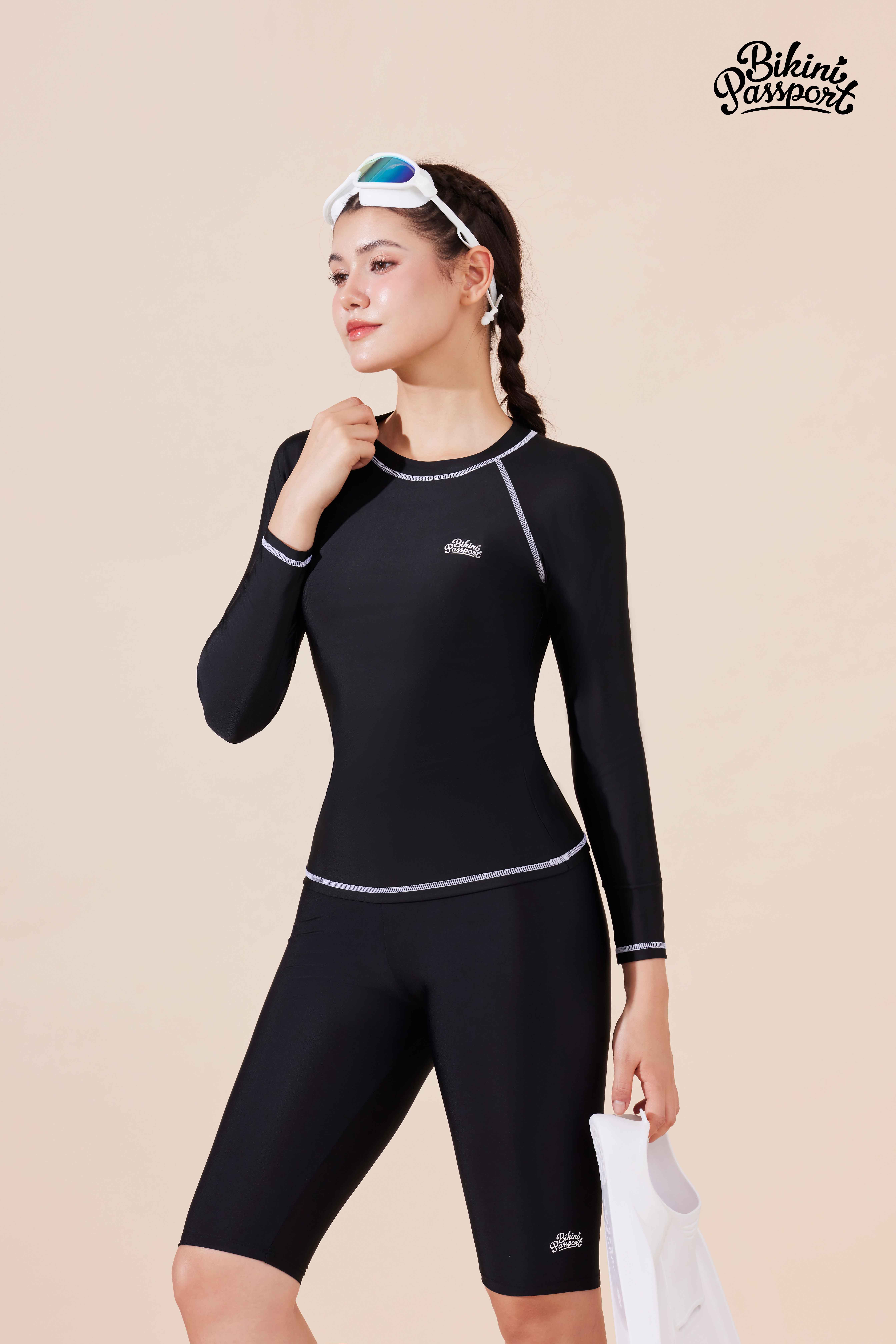 Mô tả Áo bơi LẺ Nữ BIKINI PASSPORT kiểu tay dài basic có logo - màu Đen - BS1004_BL - 6
