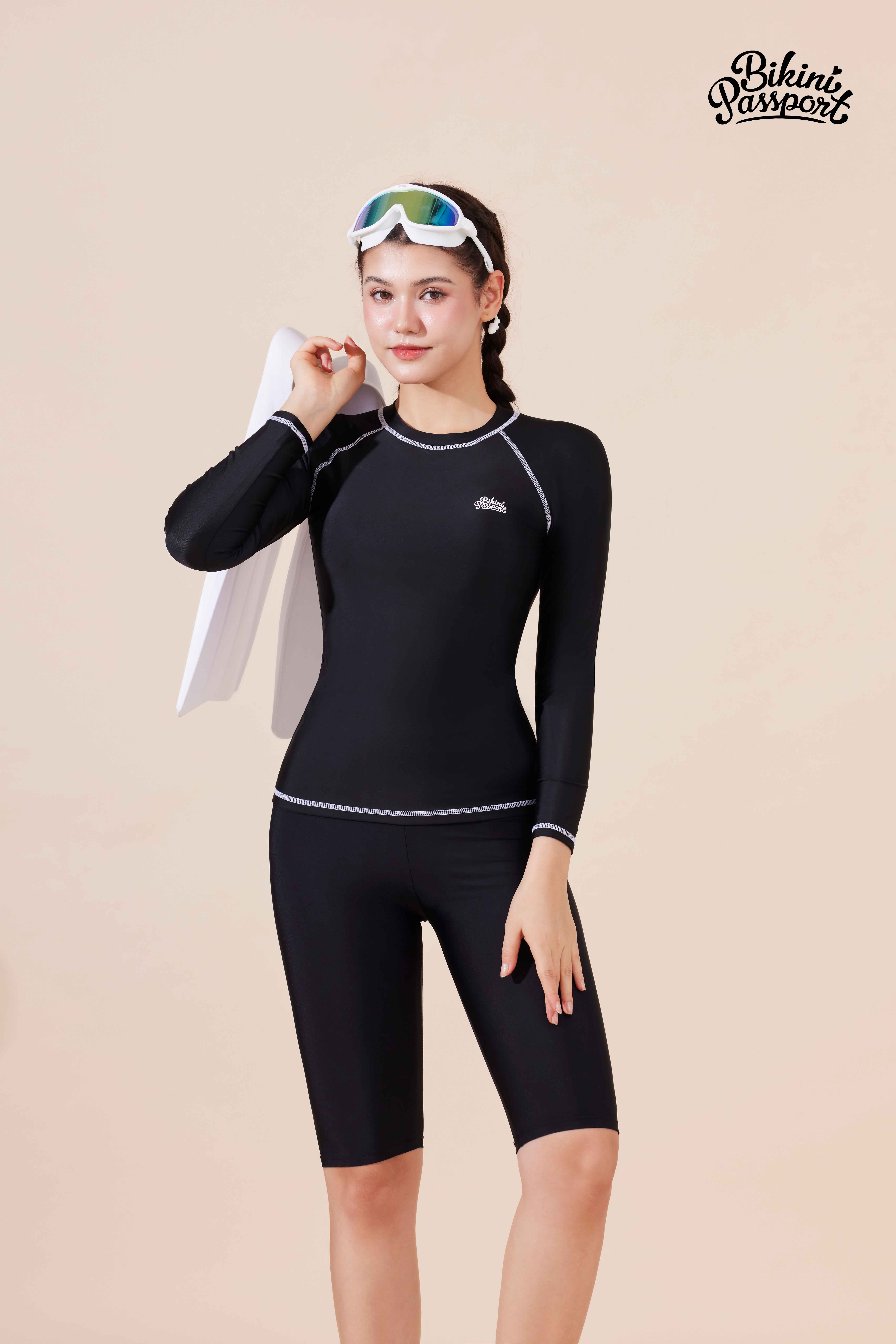Mô tả Áo bơi LẺ Nữ BIKINI PASSPORT kiểu tay dài basic có logo - màu Đen - BS1004_BL - 5
