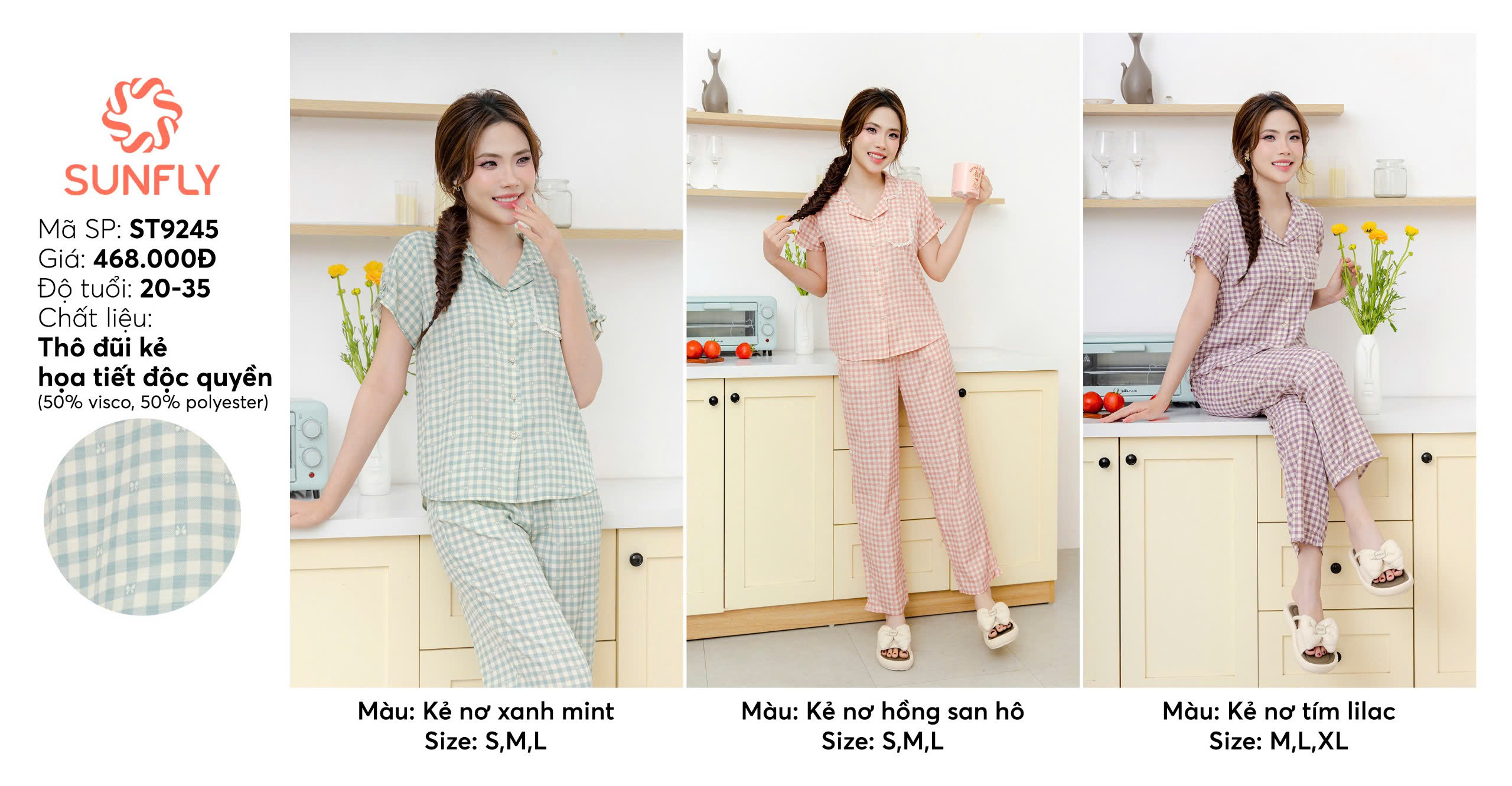 Mô tả Bộ pijama nữ thô đũi SUNFLY áo cộc quần dài ST9245 - 3