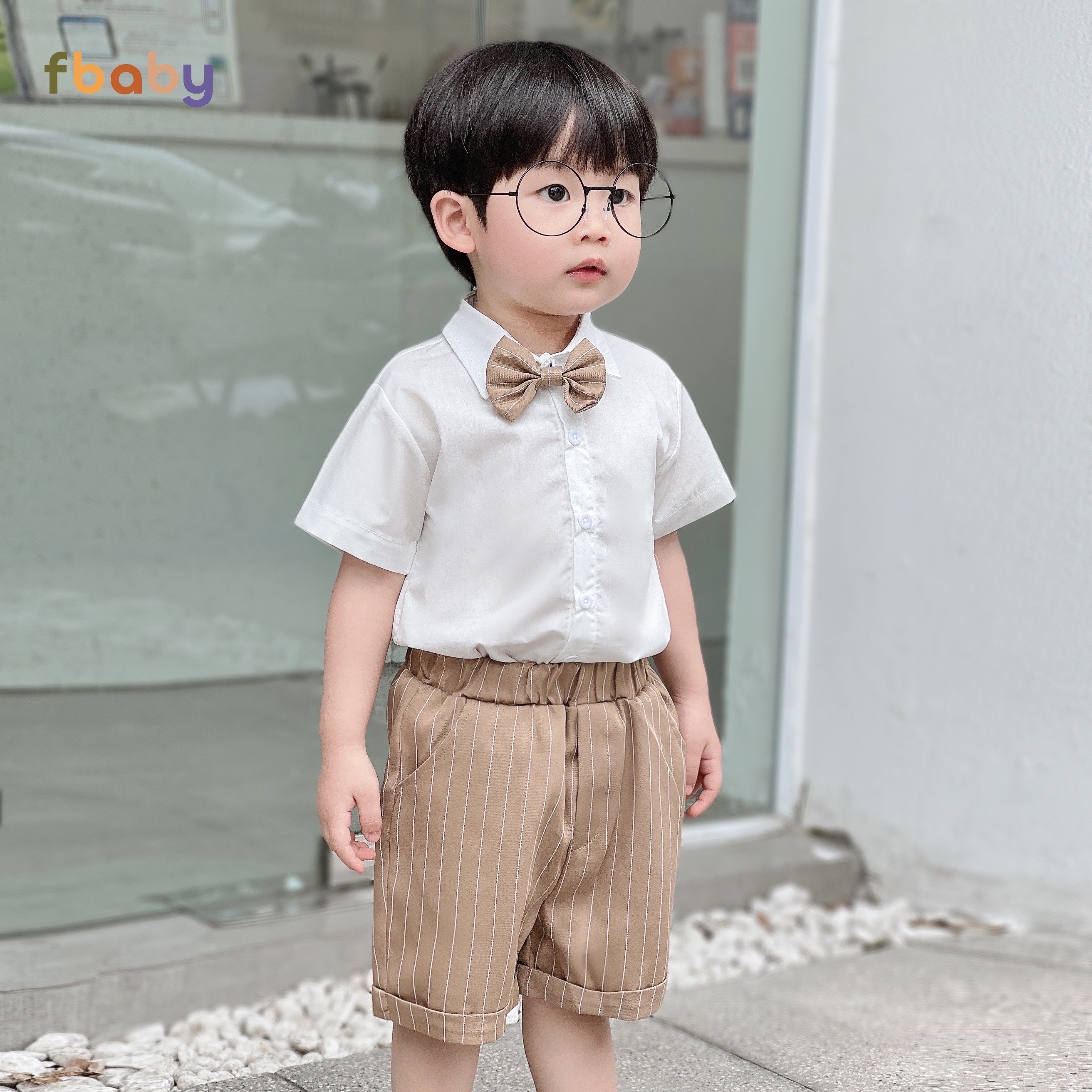 Mô tả Bộ Gile Cộc Tay Bé Trai Fbaby Kẻ Sọc 4 Khuy Kèm Sơ Mi Và Nơ Vest Phong Cách Công Tử Hàn Quốc Dự Tiệc, Đi Chơi, Thôi Nôi - 7