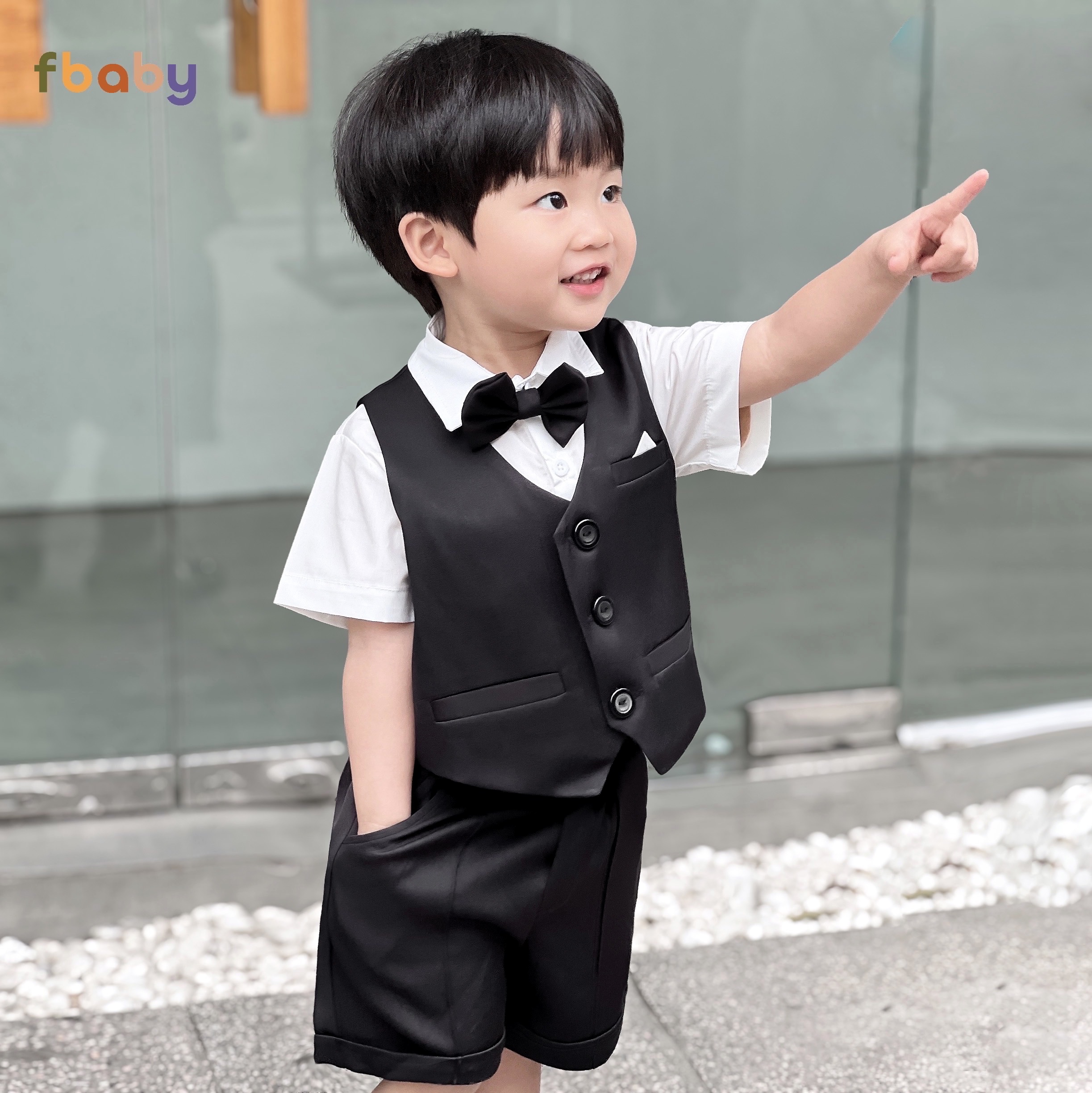 Mô tả Bộ Gile Cộc Tay Bé Trai Fbaby 3 Khuy Kèm Áo Sơ Mi Và Nơ Set Bộ Công Tử Lịch Lãm, Sang Trọng Đi Tiệc, Đi Chơi, Thôi Nôi - 2