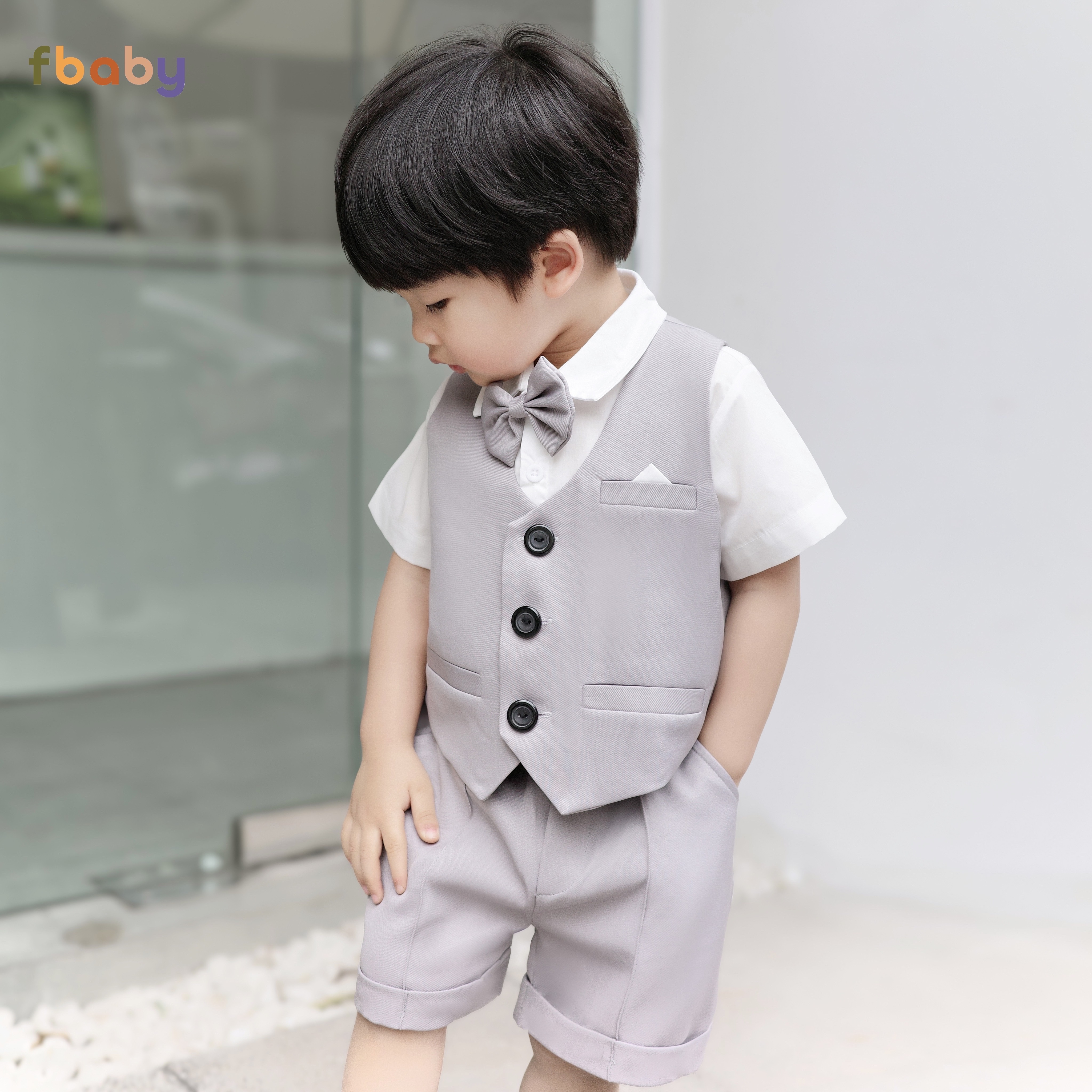 Mô tả Bộ Gile Cộc Tay Bé Trai Fbaby 3 Khuy Kèm Áo Sơ Mi Và Nơ Set Bộ Công Tử Lịch Lãm, Sang Trọng Đi Tiệc, Đi Chơi, Thôi Nôi - 6