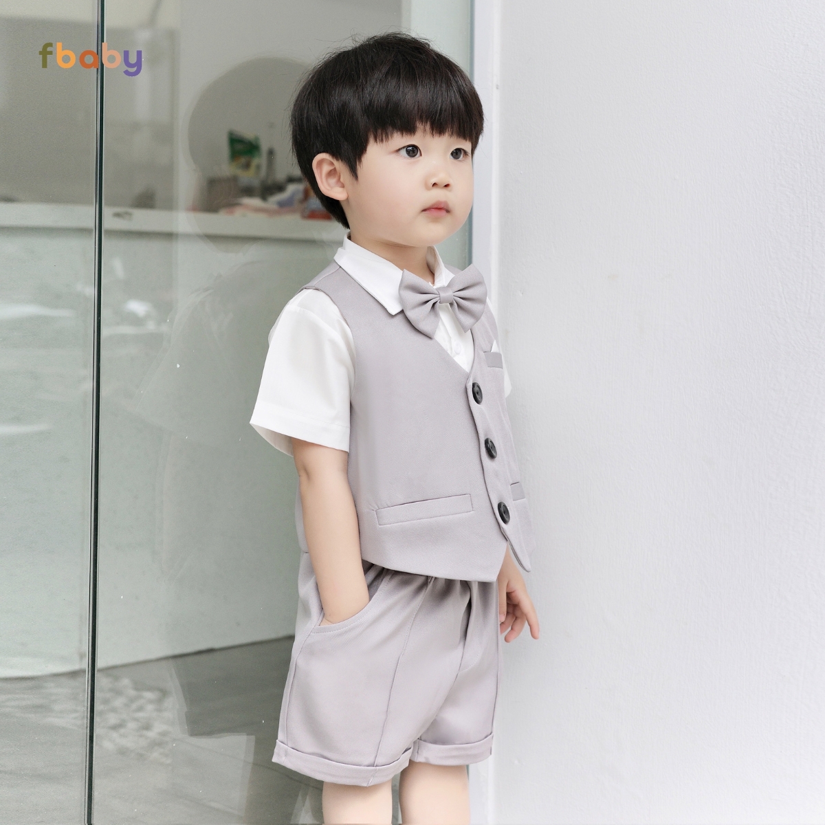 Mô tả Bộ Gile Cộc Tay Bé Trai Fbaby 3 Khuy Kèm Áo Sơ Mi Và Nơ Set Bộ Công Tử Lịch Lãm, Sang Trọng Đi Tiệc, Đi Chơi, Thôi Nôi - 7