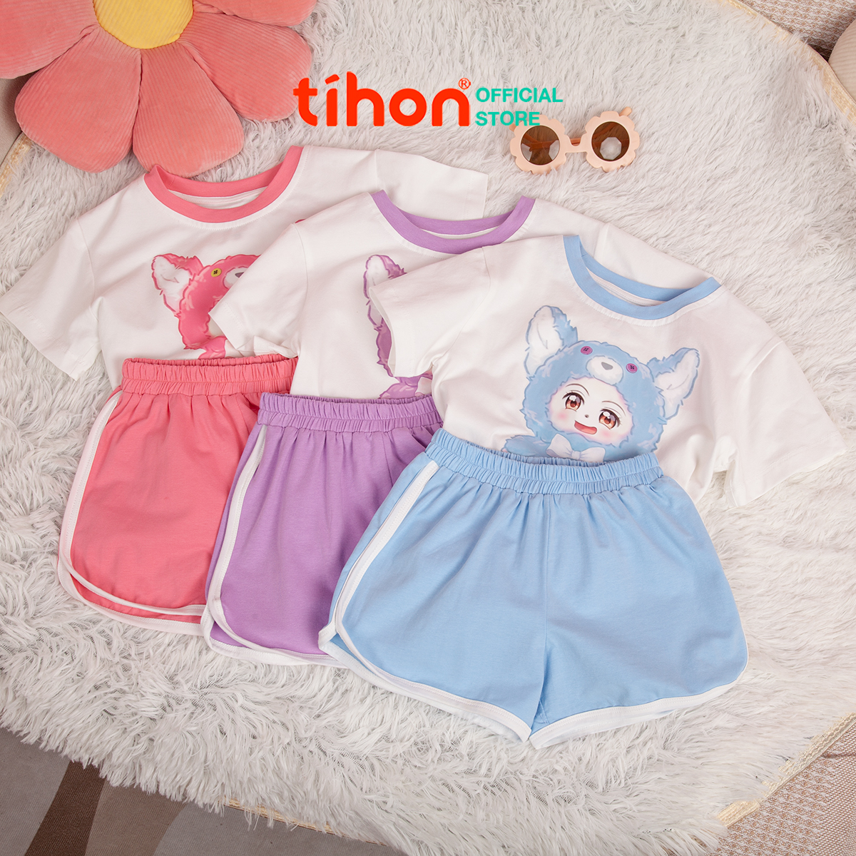 Đồ bộ bé gái TIHON màu hồng