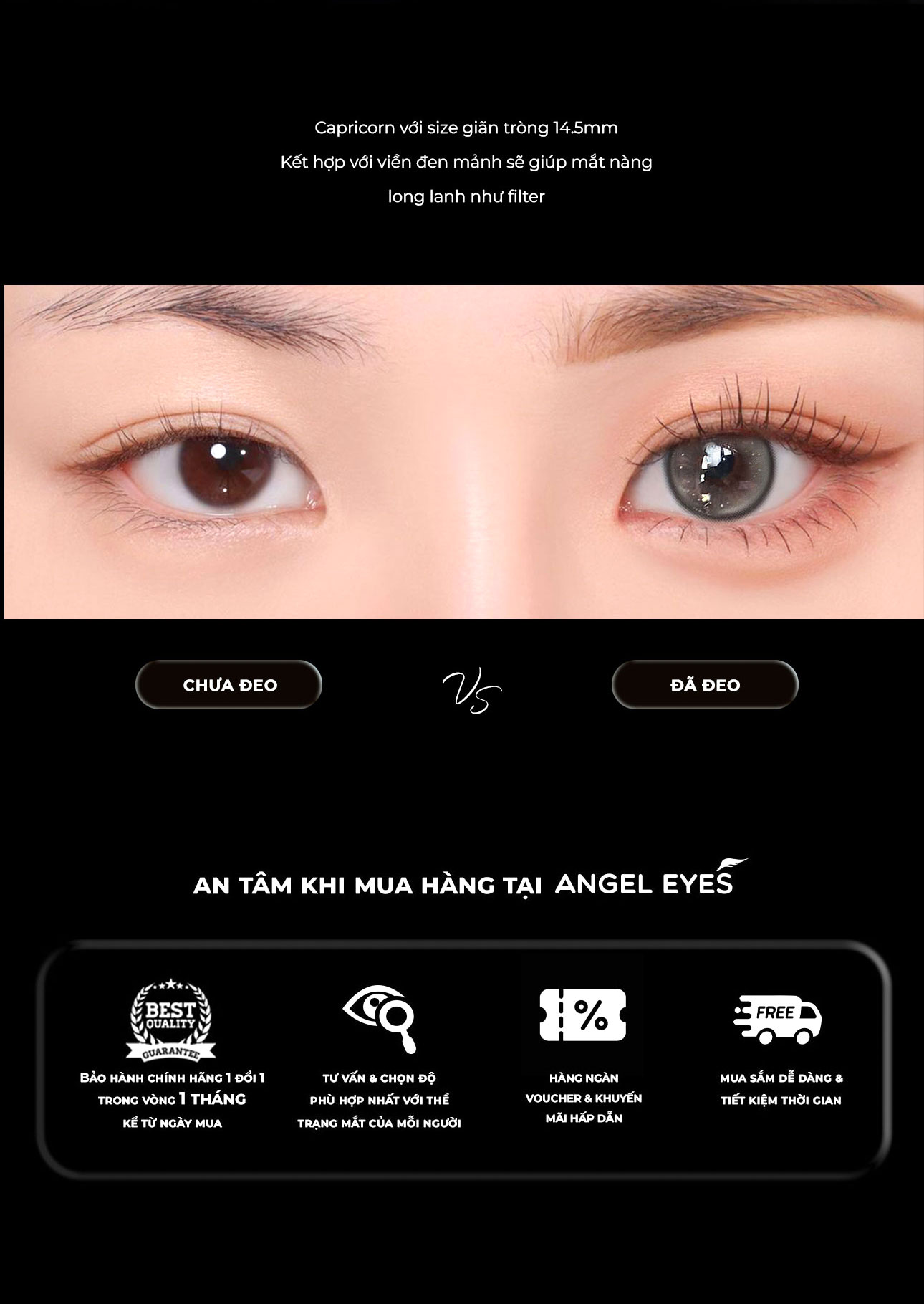 Lens xám 0-8 độ Capricorn thương hiệu N'Rosa cho mắt thở cao cấp Angel ...