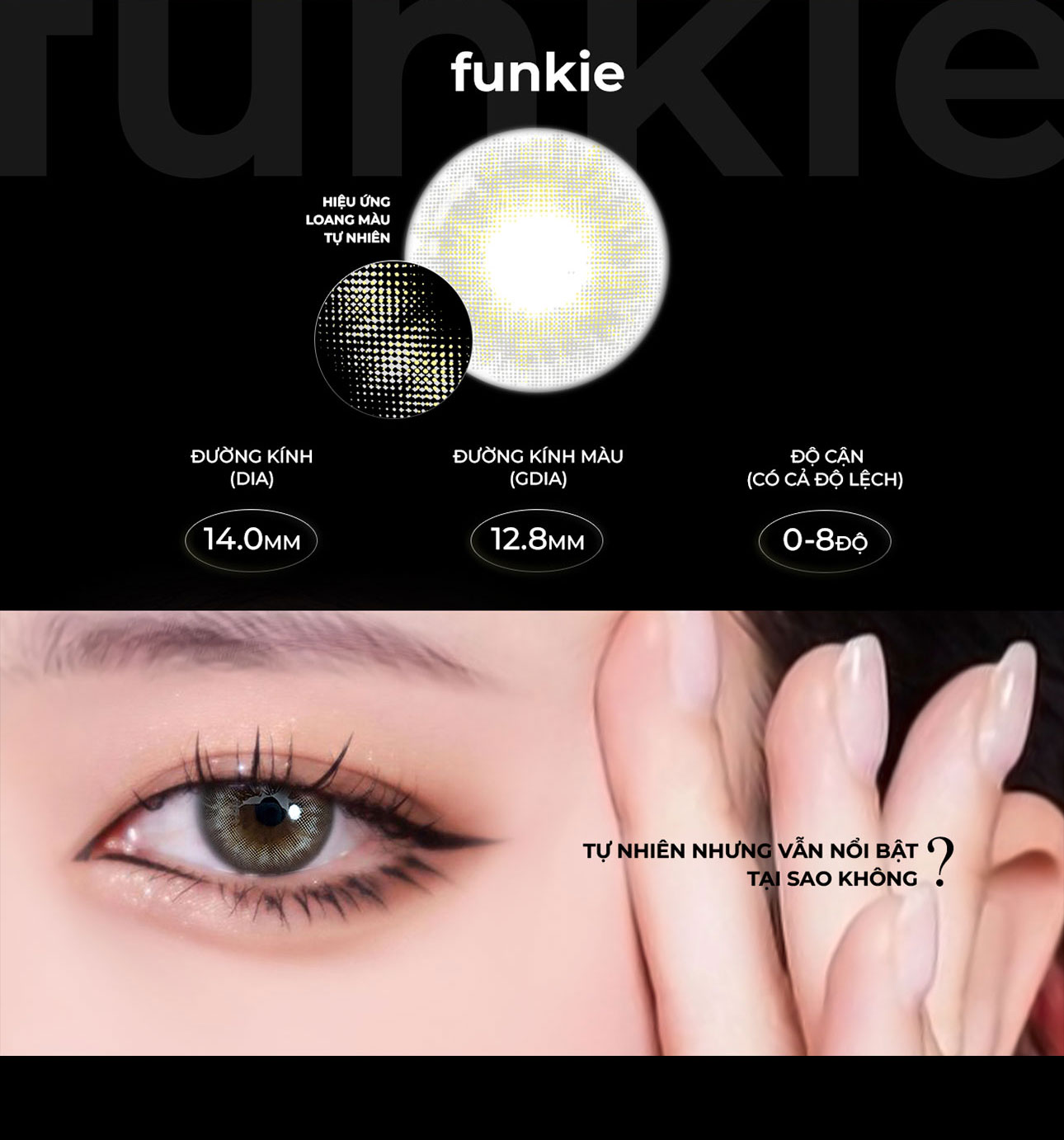 Mô tả Kính áp tròng xám tây tự nhiên Funkie thương hiệu Angel Eyes | Lens cận màu xám đường kính nhỏ GDia 12.8mm có độ cận 0-8 - 2