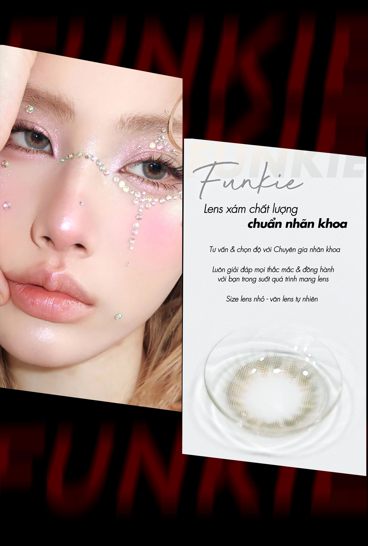 Mô tả Kính áp tròng xám tây tự nhiên Funkie thương hiệu Angel Eyes | Lens cận màu xám đường kính nhỏ GDia 12.8mm có độ cận 0-8 - 4