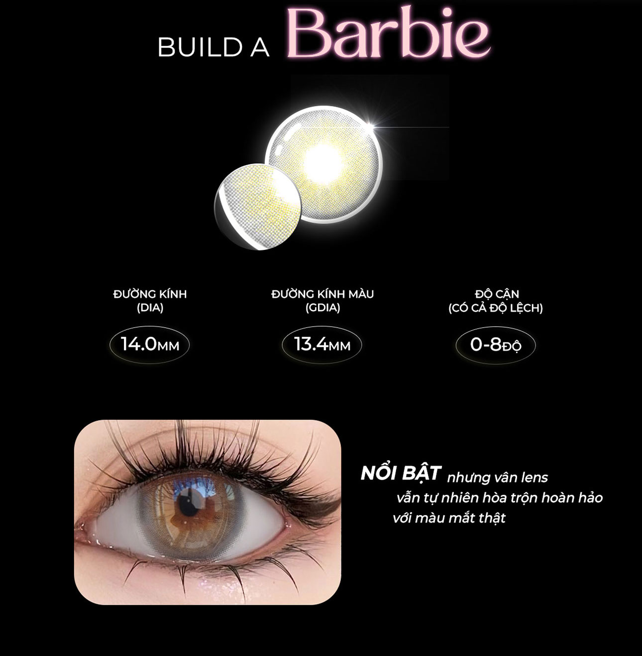 Mô tả Lens xám tây có độ cận 0-8 Build a Barbie tự nhiên hiệu Angel Eyes (Lens màu xám khói có độ cận | Kính áp tròng màu xám) - 2