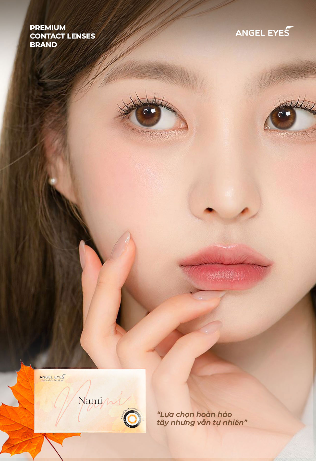 Mô tả Lens mắt nâu mật ong độ cận 0-8 Nami nhãn hiệu Angel Eyes, kính áp tròng màu nâu tây tự nhiên đường kính 12.8mm - 1