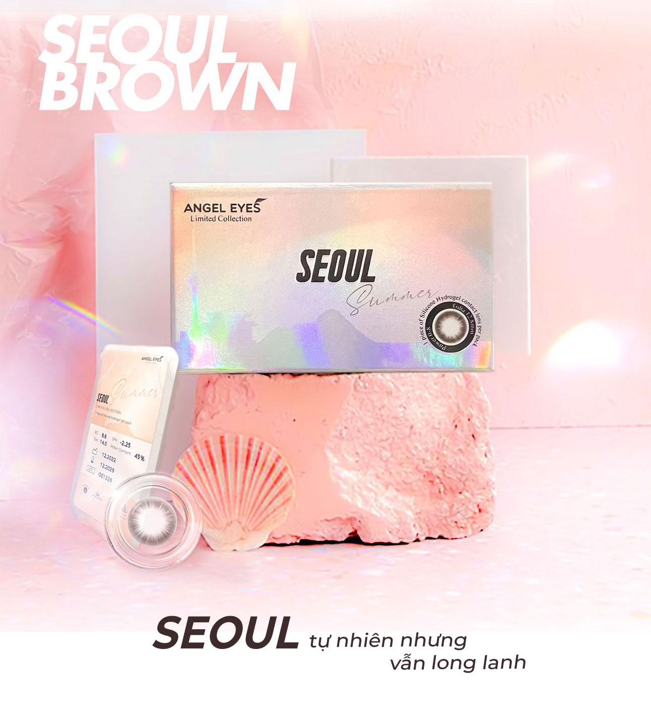 Mô tả Lens nâu tự độ cận 0-8 Seoul hiệu Angel Eyes, kính áp tròng không giãn nâu tự nhiên như mắt thật Dia 14.0mm - 3
