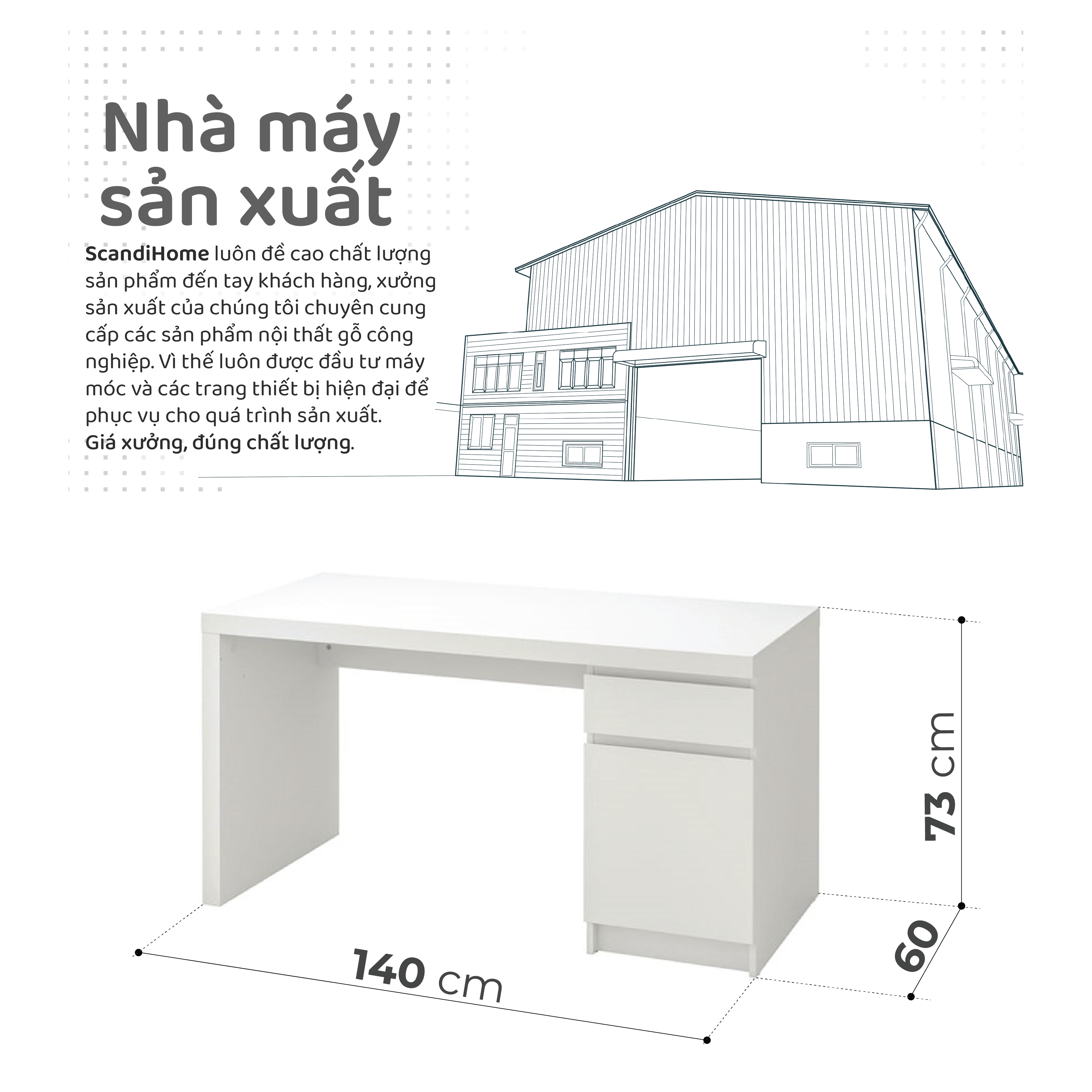 Mô tả MOLTENI, Bàn làm việc, bàn học 1 hộc tủ DEK_002, 140x60x73cm, bàn gỗ Scandi Home - 1