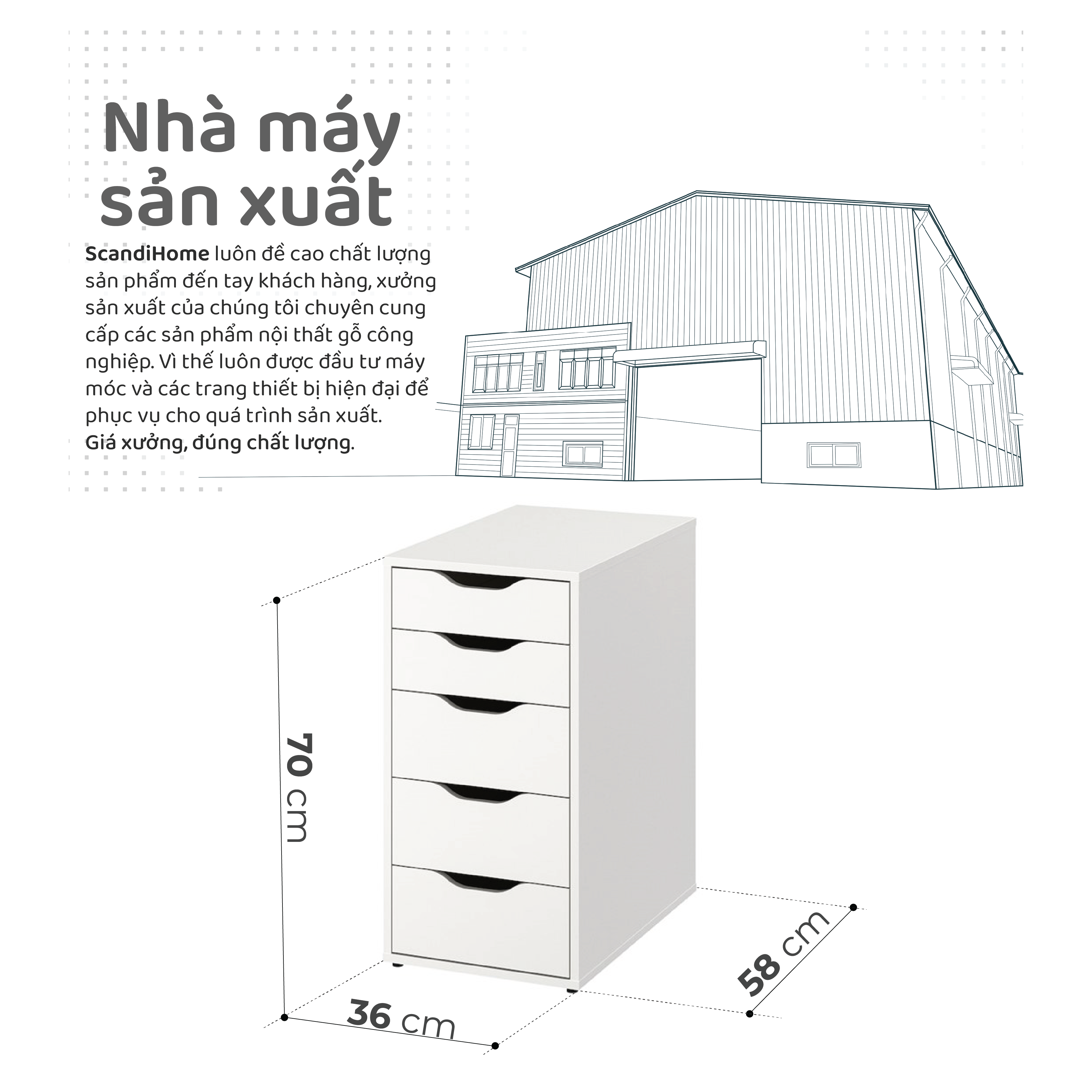 Mô tả DAISY, Tủ đựng đồ 5 ngăn kéo DRA_004, 36x58x70cm, tủ gỗ Scandi Home - 1