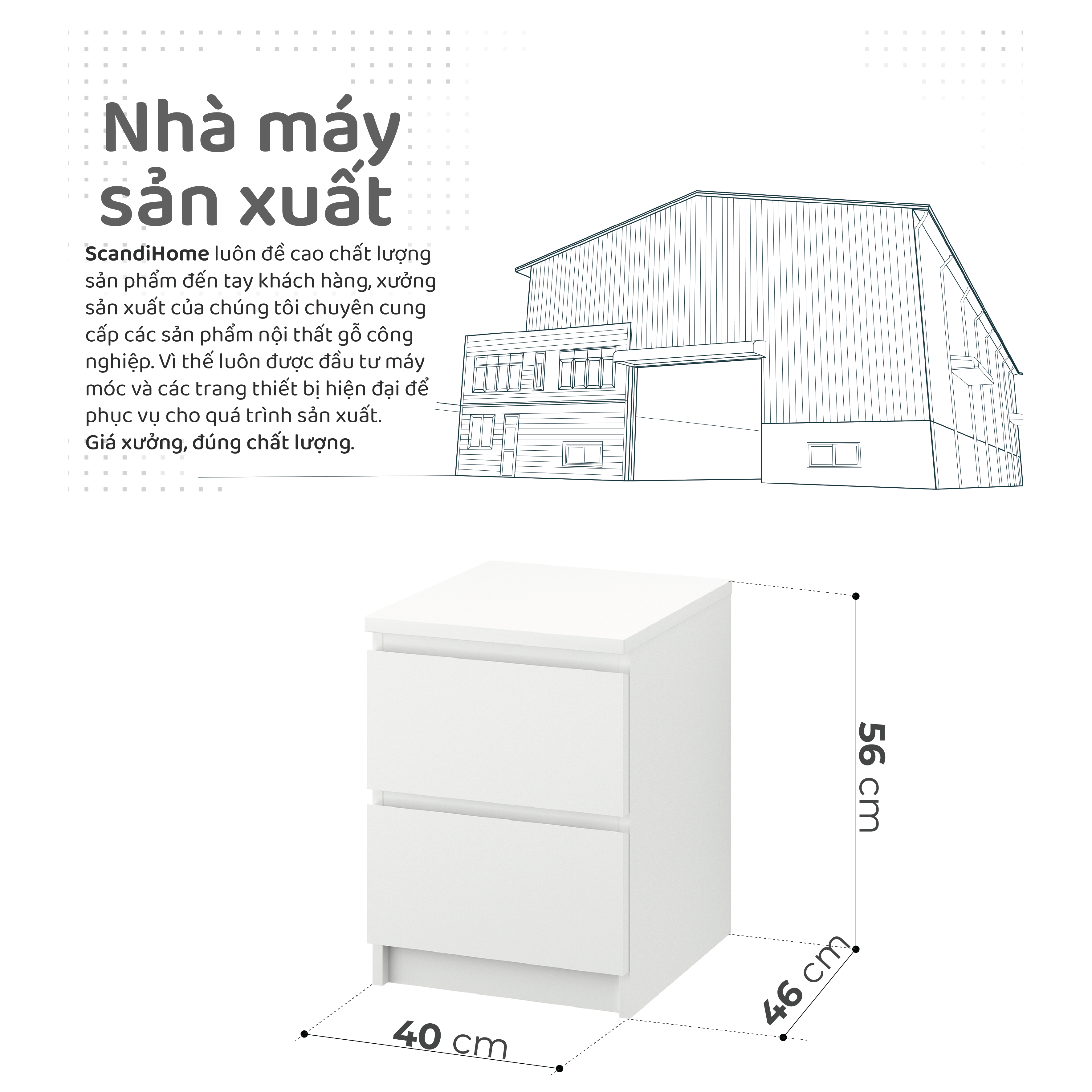 Mô tả MOLTENI, Tủ đầu giường 2 ngăn kéo DRA_001, 40x46x56cm, kệ đầu giường Scandi Home - 1