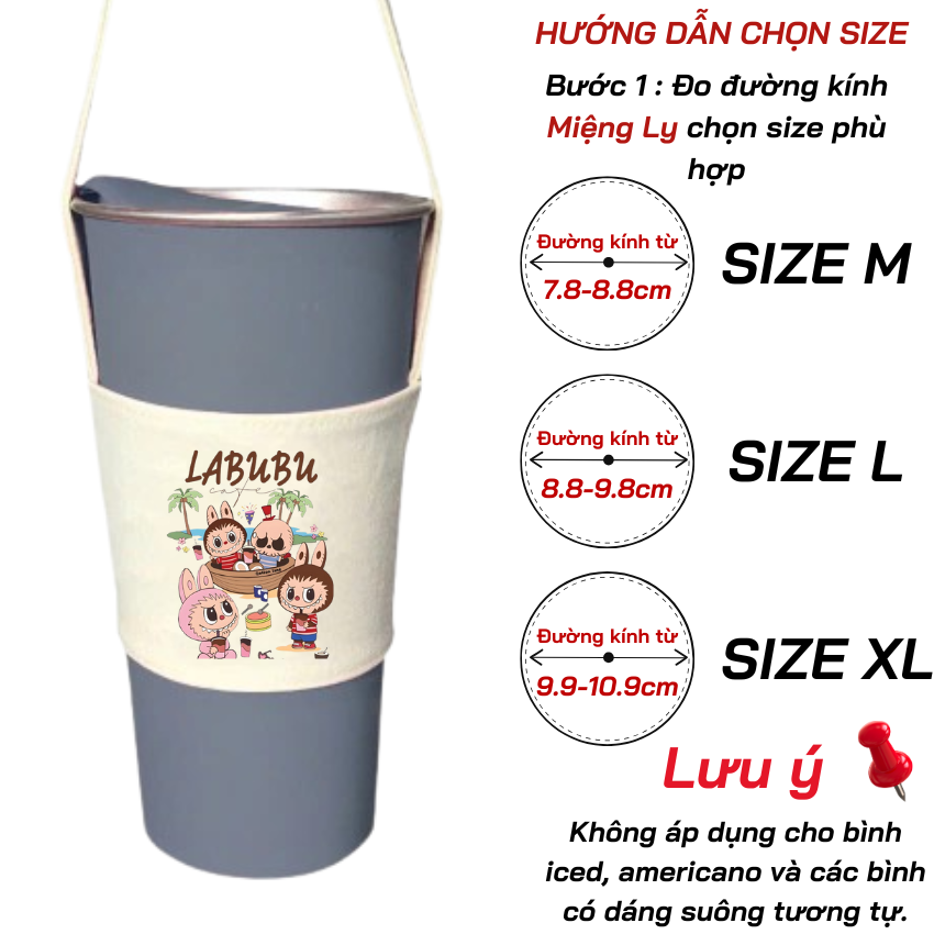 Mô tả Túi treo ly cốc (cup holder) Ginko Canvas in hình LABUBU ( nhiều size) - 2