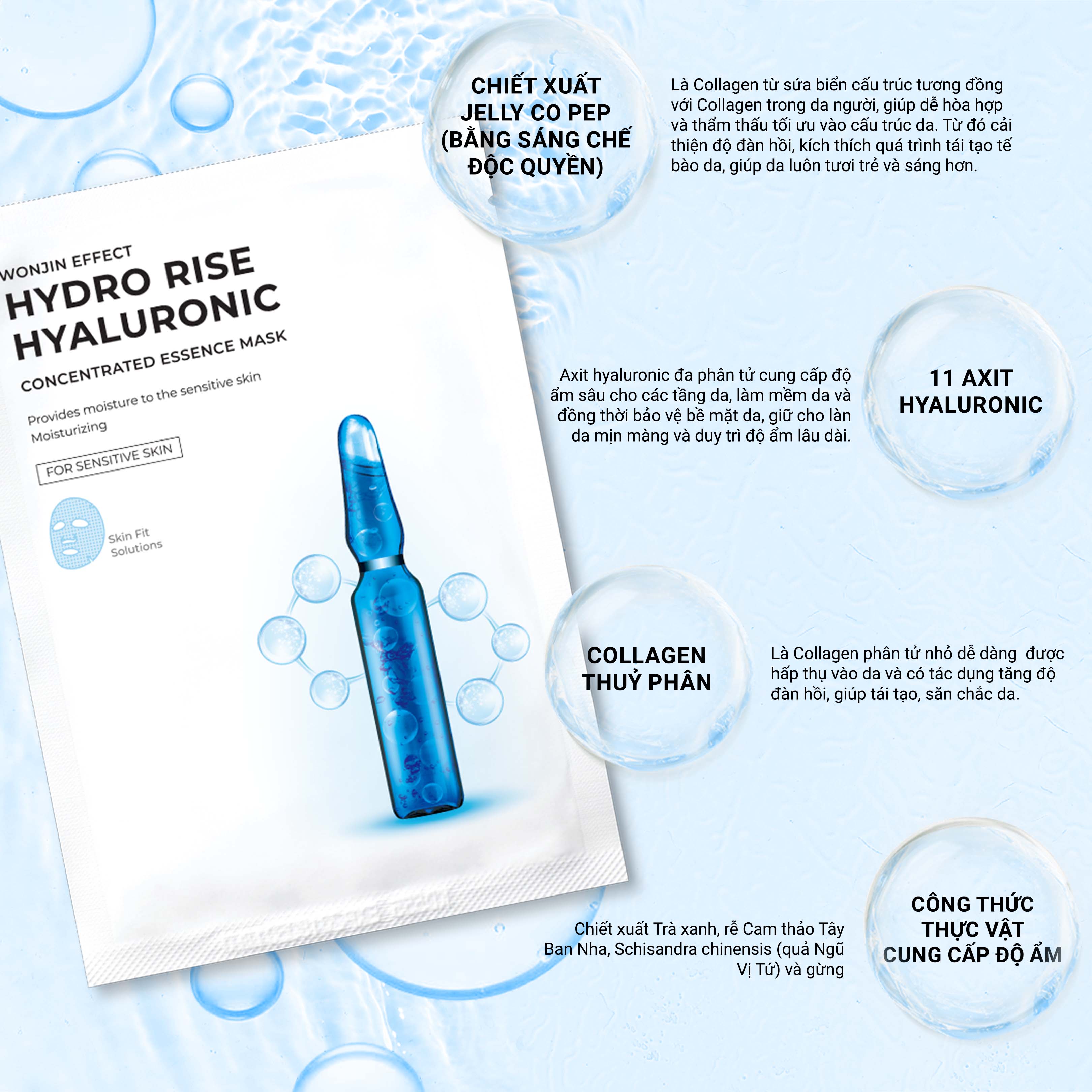 Mô tả Combo 10 Mặt Nạ Truyền HA Cấp Ẩm Chuyên Sâu WonJin Effect Hydro Rise Hyaluronic Mask[B1] - 2